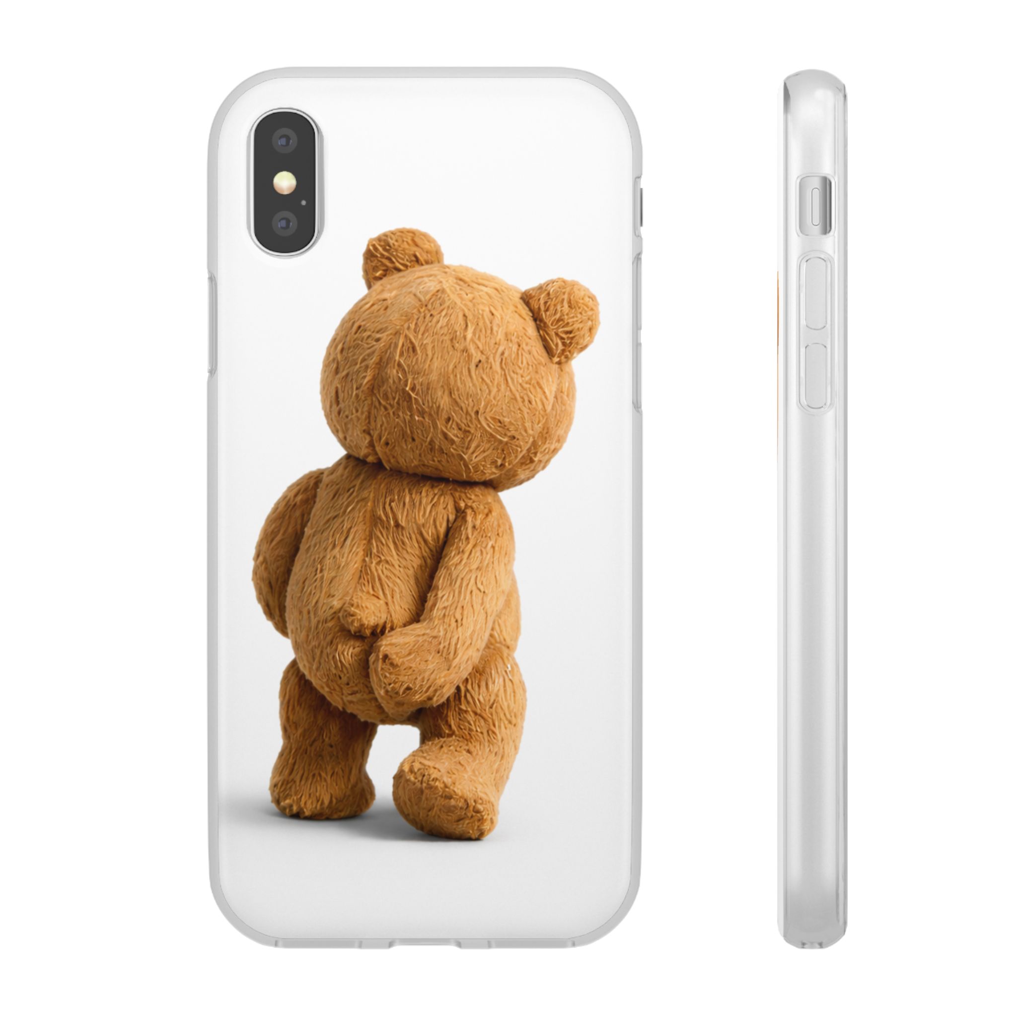 Cute Teddy Bear Phone Case — Clear Flexi Case with Backview Plush Design - Image 7