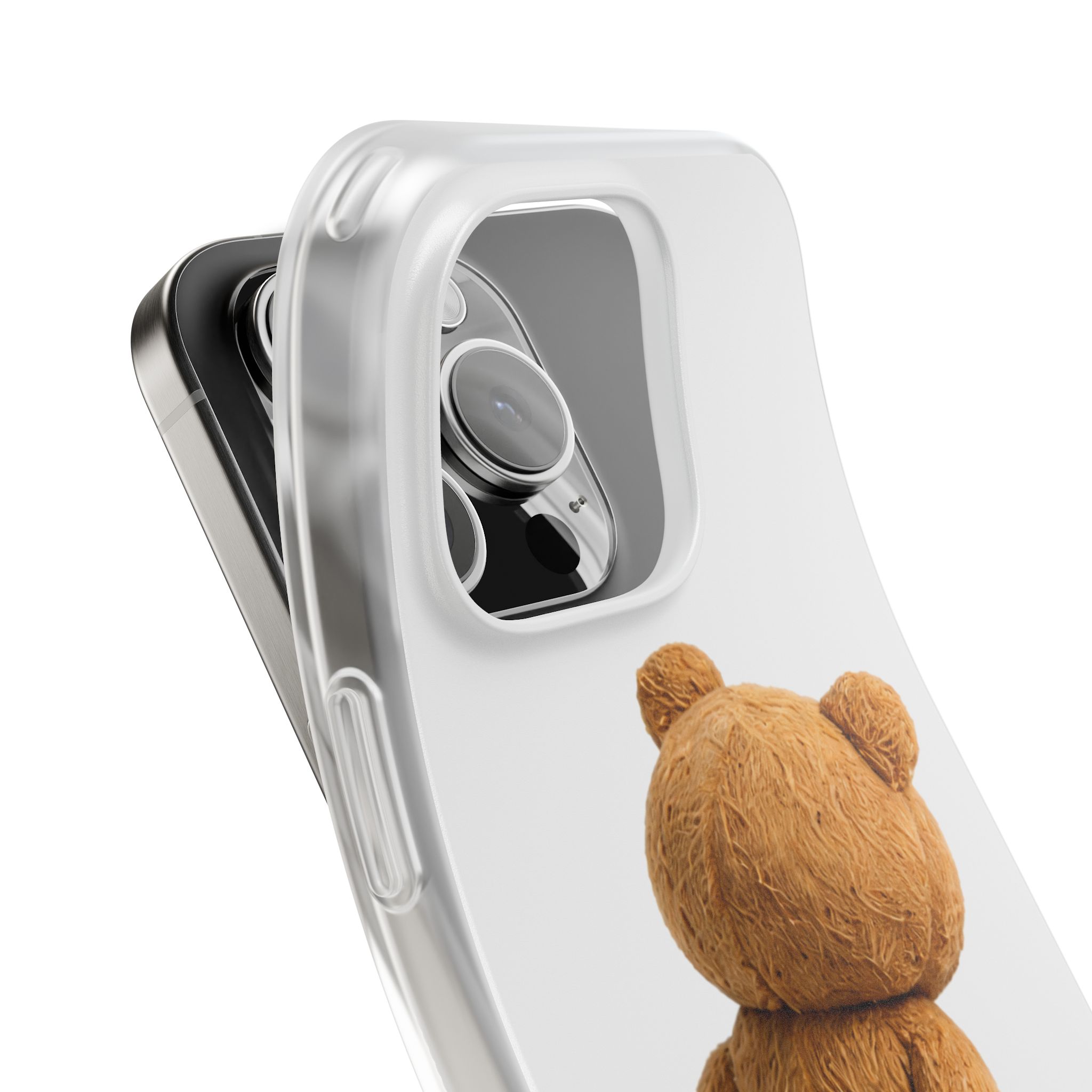 Cute Teddy Bear Phone Case — Clear Flexi Case with Backview Plush Design - Image 200