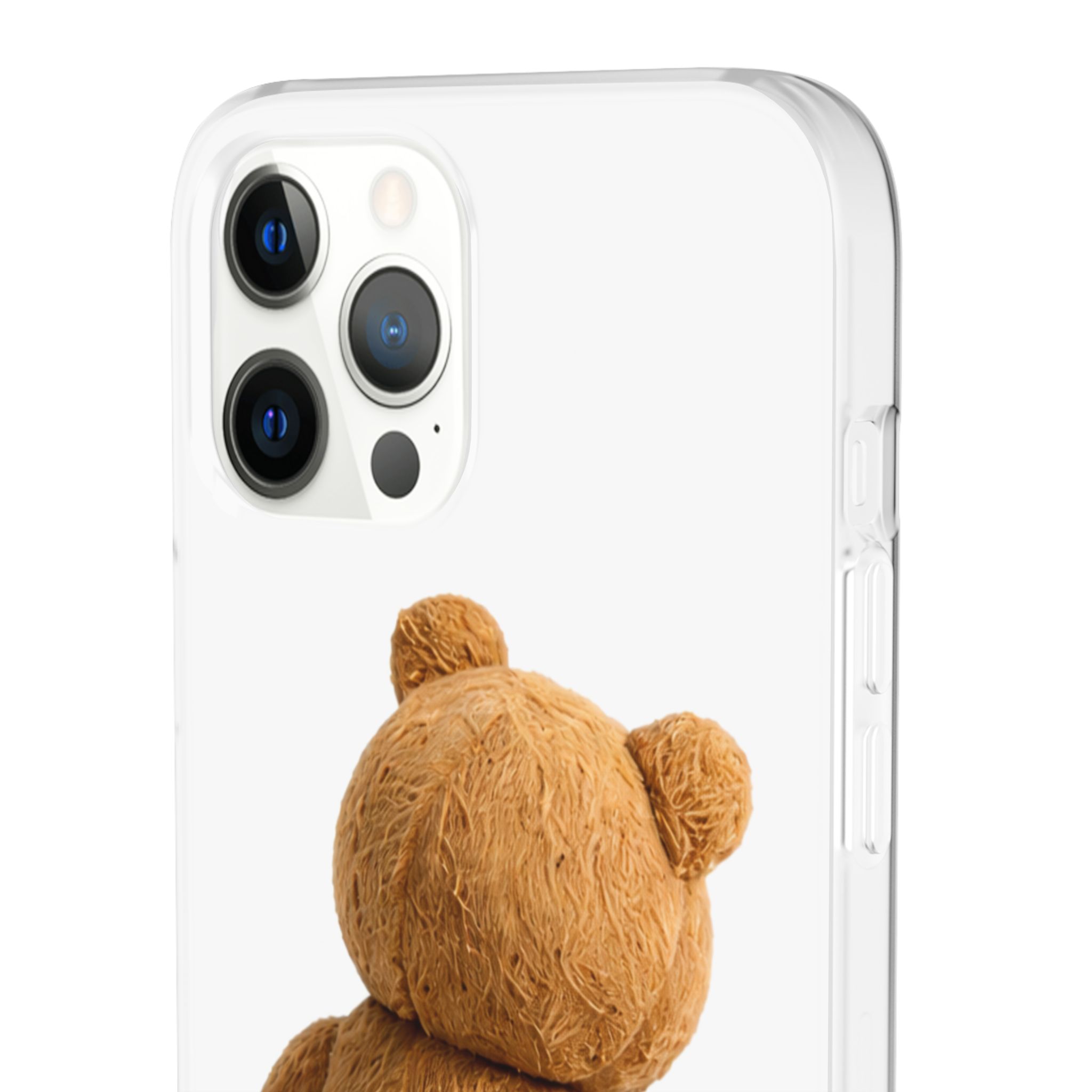 Cute Teddy Bear Phone Case — Clear Flexi Case with Backview Plush Design - Image 44