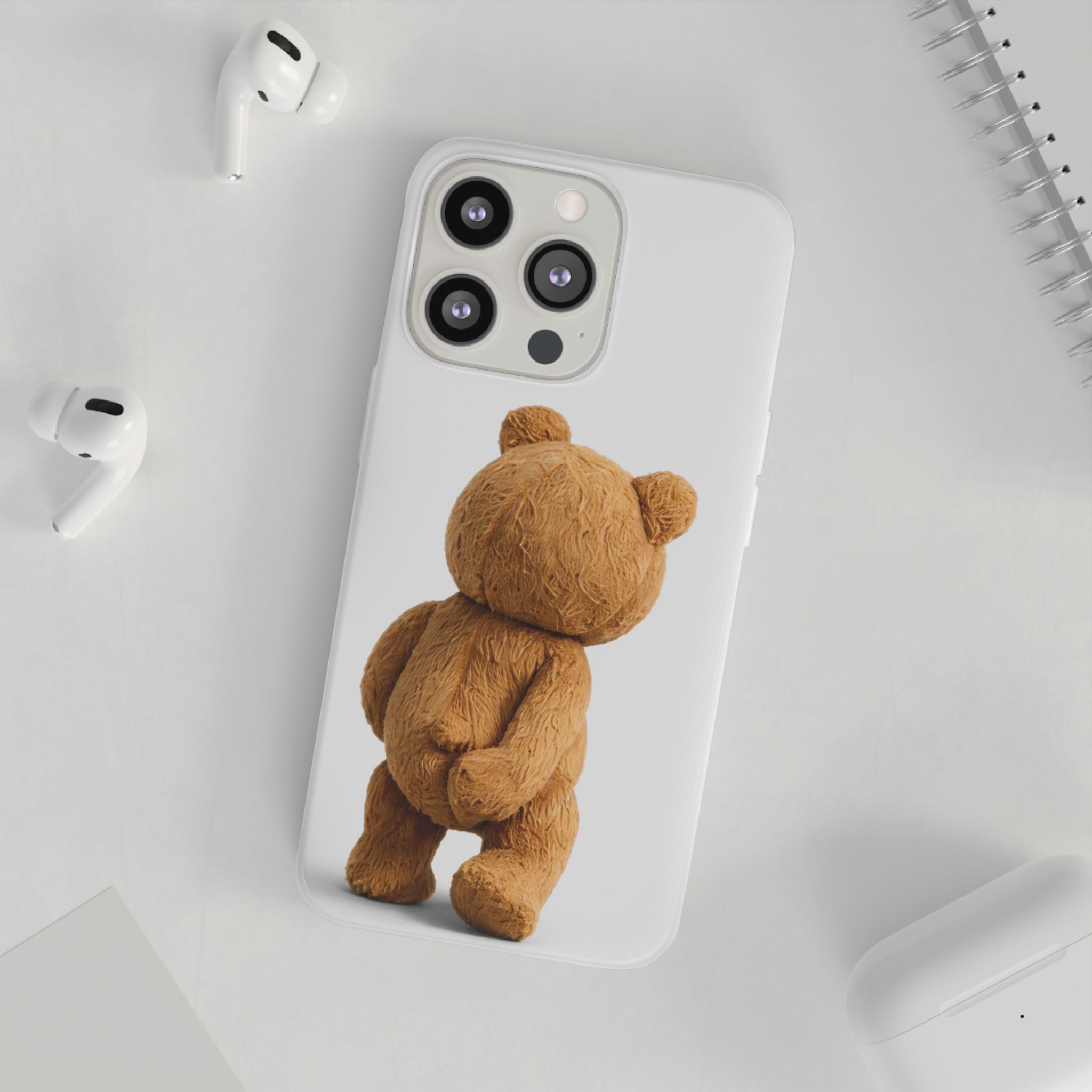Cute Teddy Bear Phone Case — Clear Flexi Case with Backview Plush Design - Image 114
