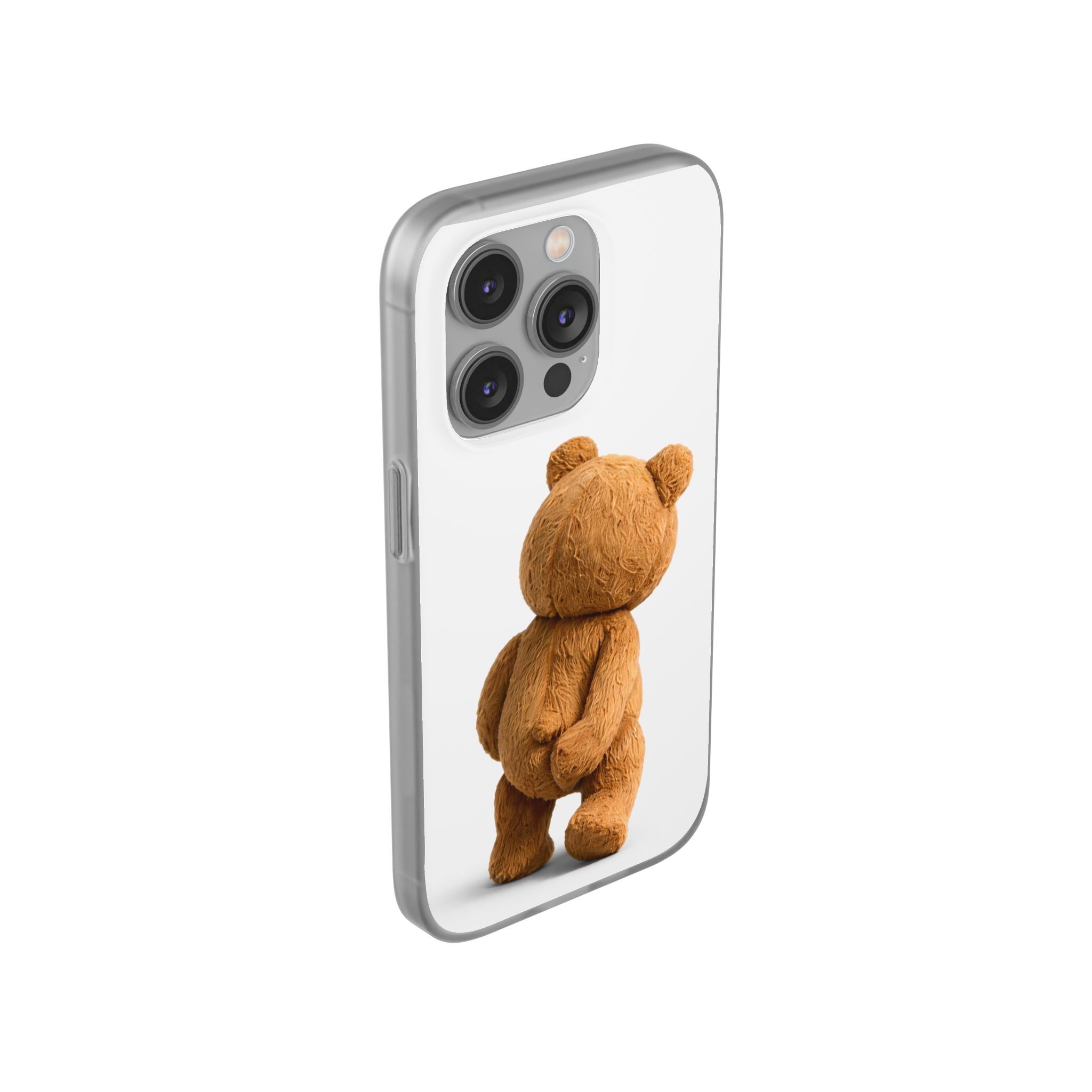 Cute Teddy Bear Phone Case — Clear Flexi Case with Backview Plush Design - Image 156
