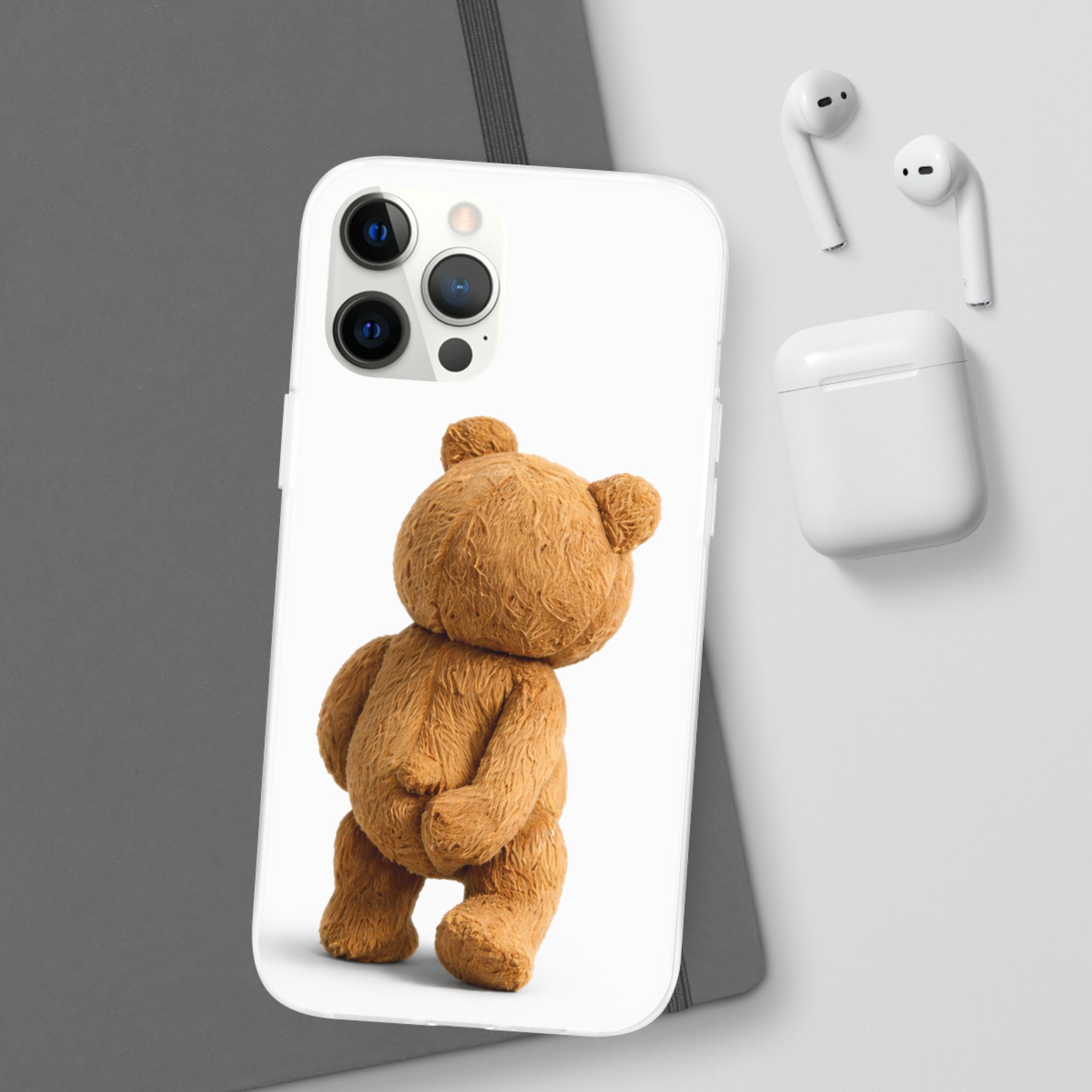 Cute Teddy Bear Phone Case — Clear Flexi Case with Backview Plush Design - Image 45