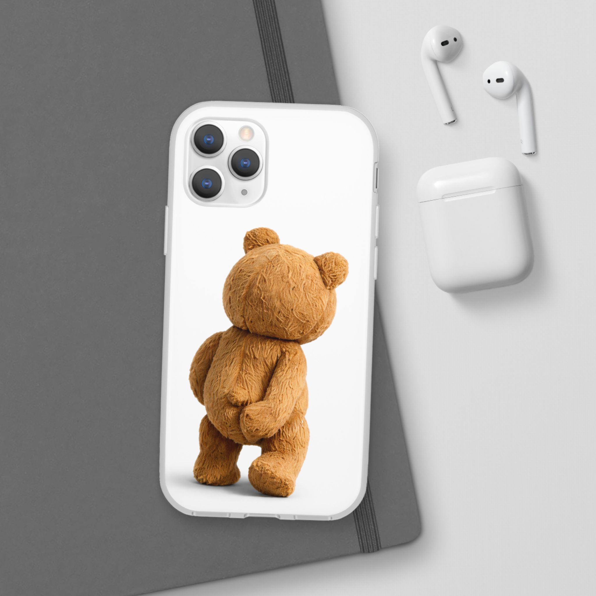 Cute Teddy Bear Phone Case — Clear Flexi Case with Backview Plush Design - Image 56