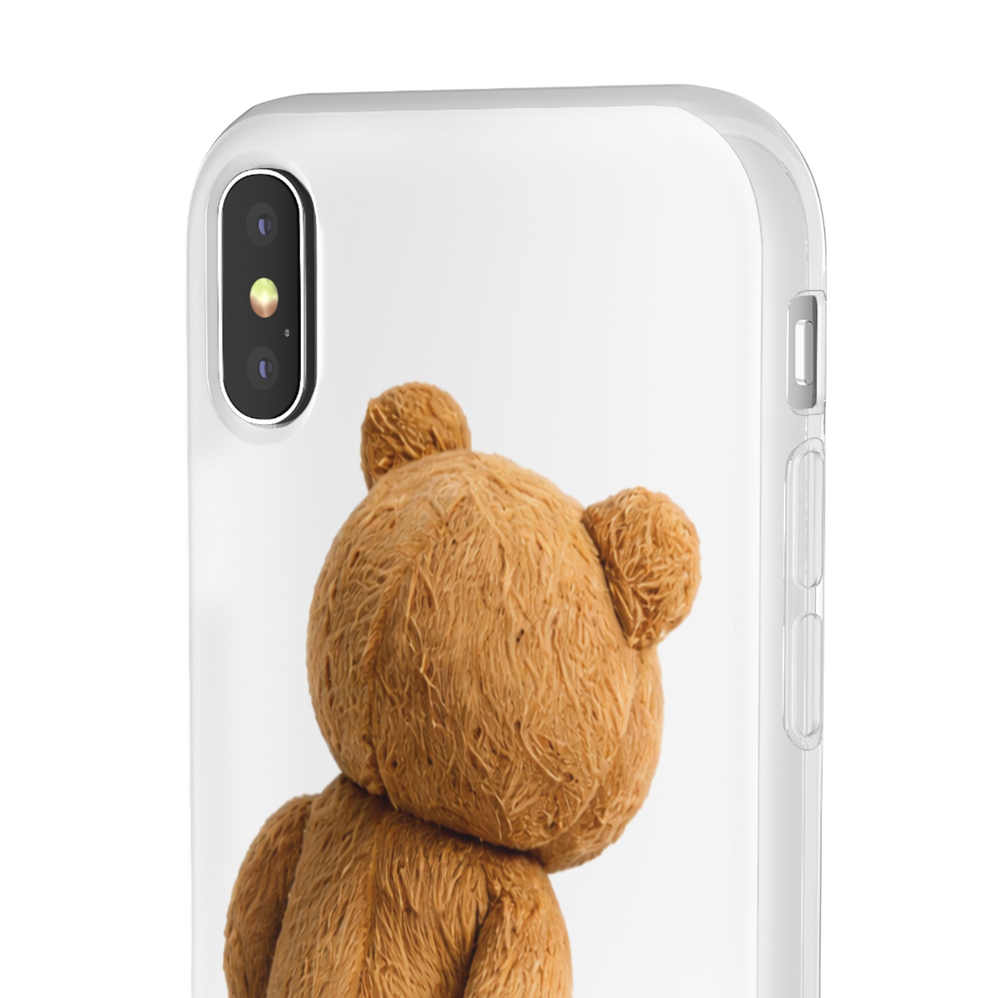 Cute Teddy Bear Phone Case — Clear Flexi Case with Backview Plush Design - Image 8
