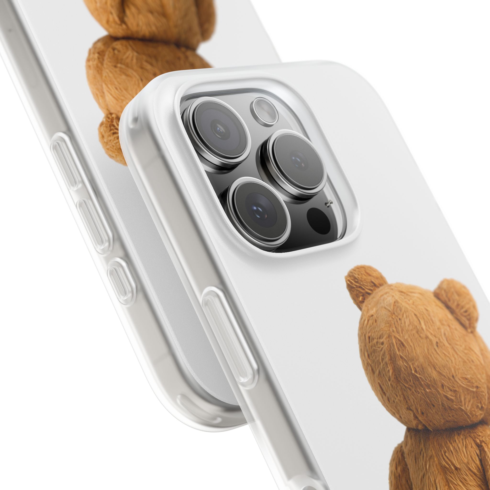 Cute Teddy Bear Phone Case — Clear Flexi Case with Backview Plush Design - Image 199