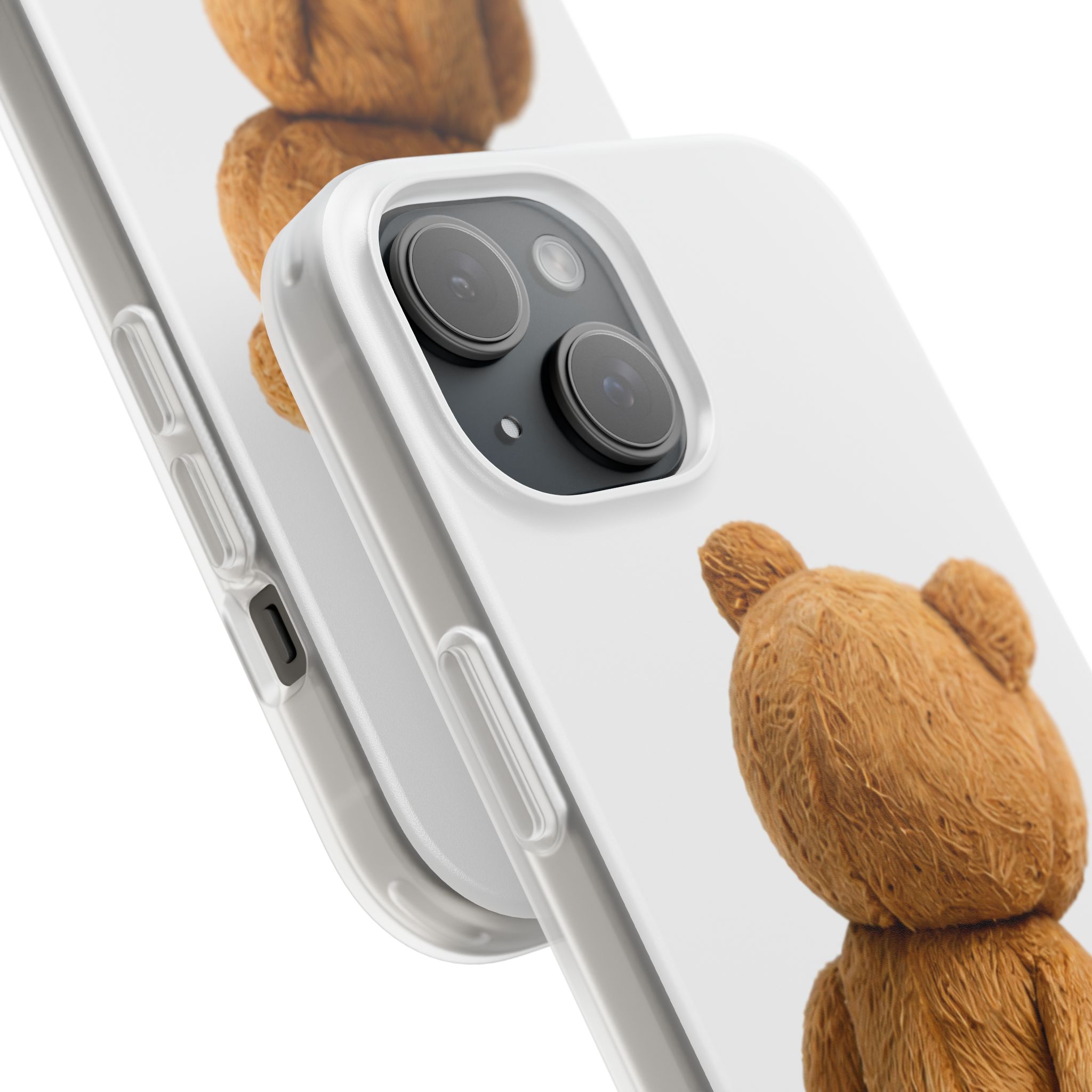 Cute Teddy Bear Phone Case — Clear Flexi Case with Backview Plush Design - Image 168