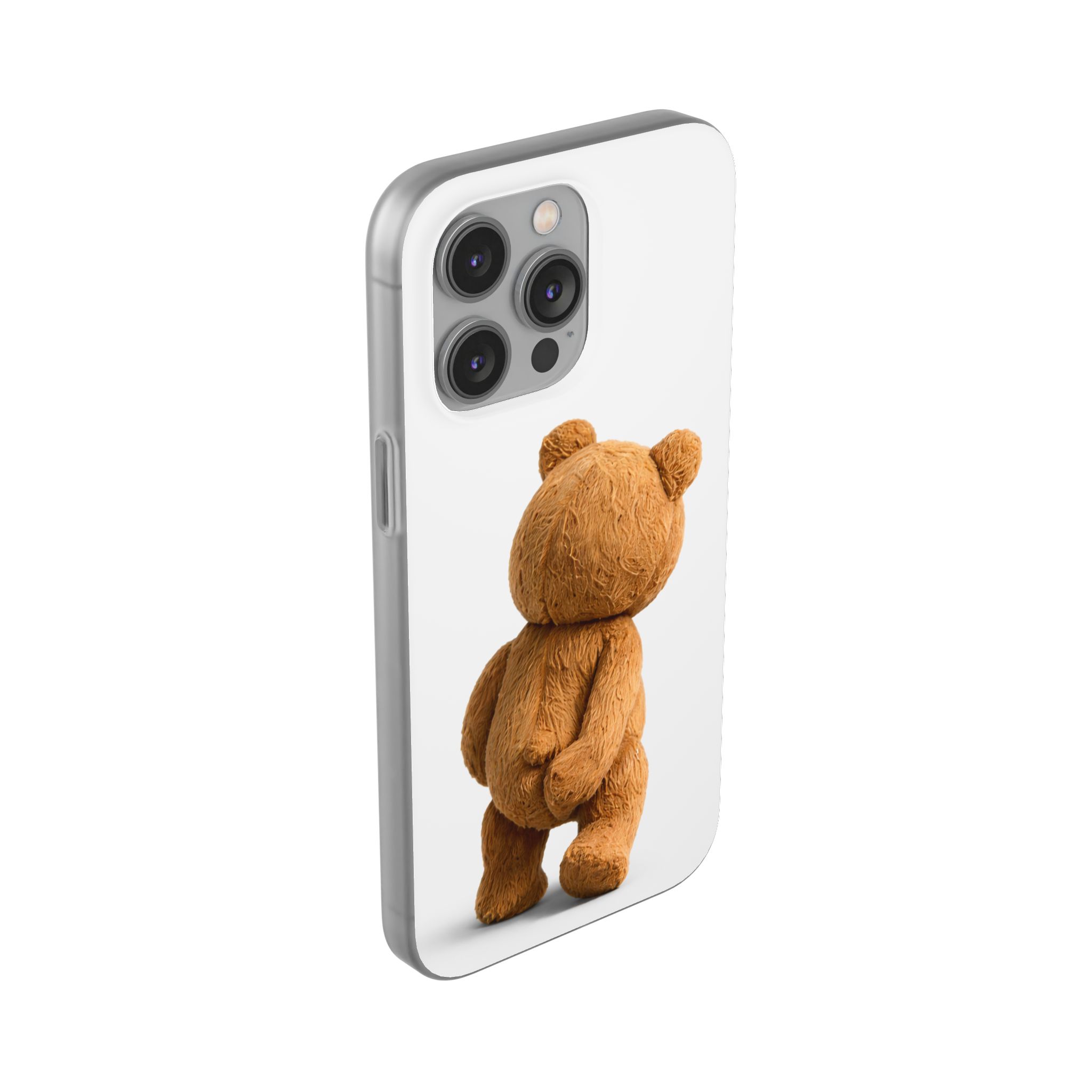 Cute Teddy Bear Phone Case — Clear Flexi Case with Backview Plush Design - Image 164