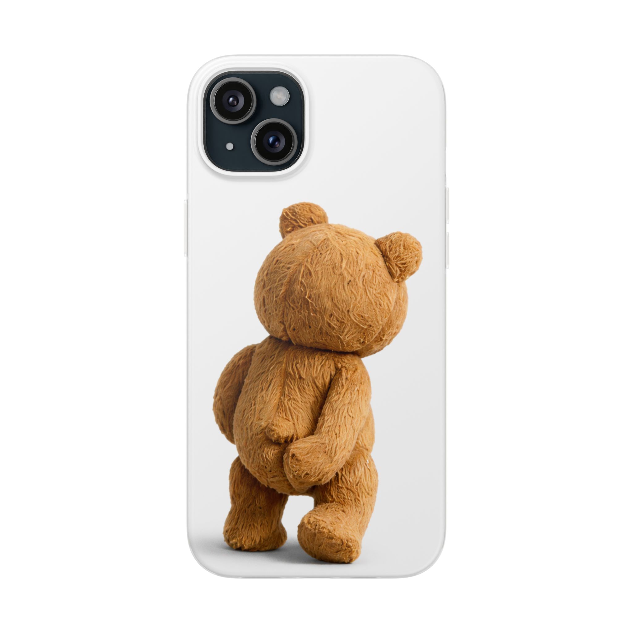 Cute Teddy Bear Phone Case — Clear Flexi Case with Backview Plush Design - Image 190