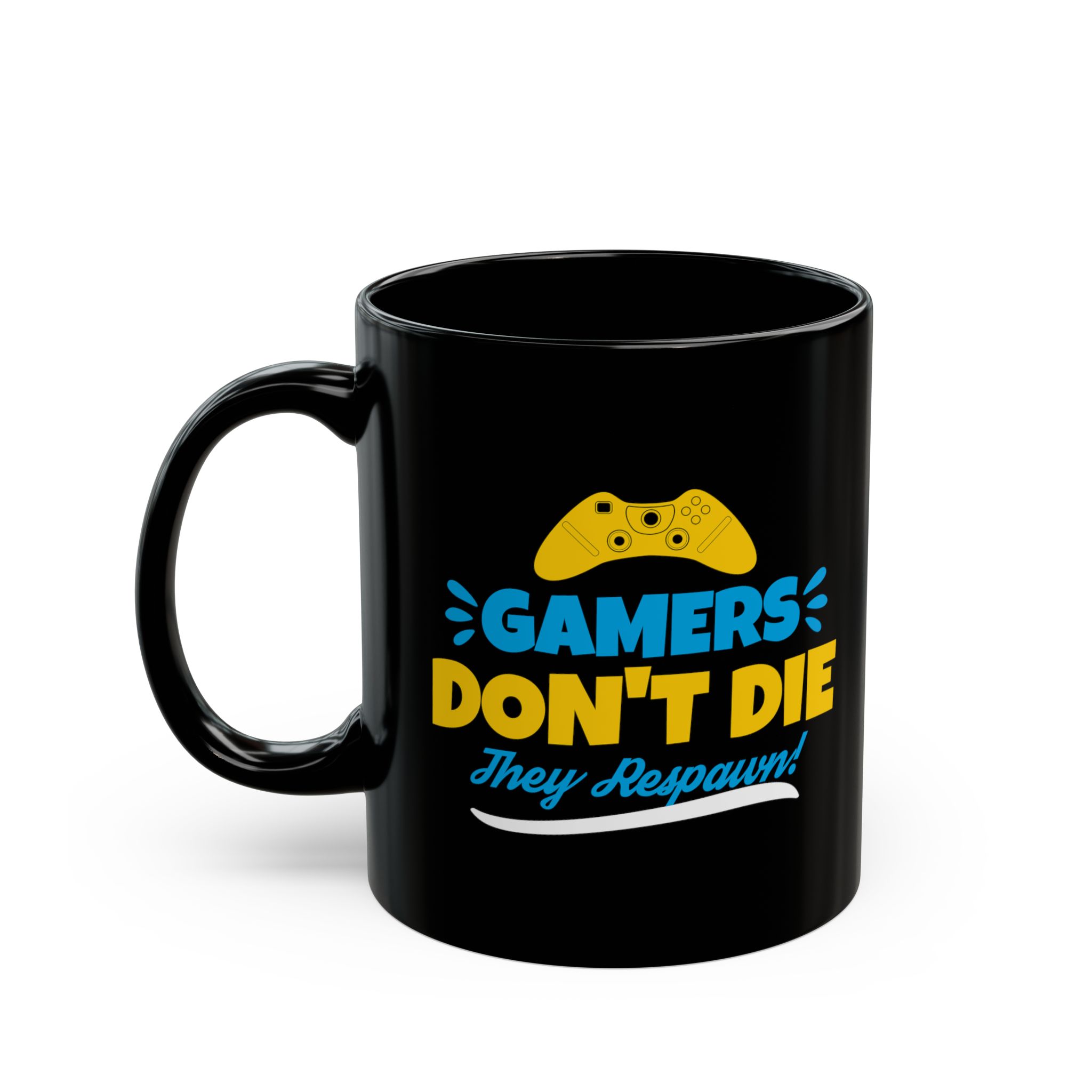 Gamers Don't Die They Respawn Black Mug – Funny Gamer Coffee Mug – 11oz/15oz Ceramic Mug - Image 3
