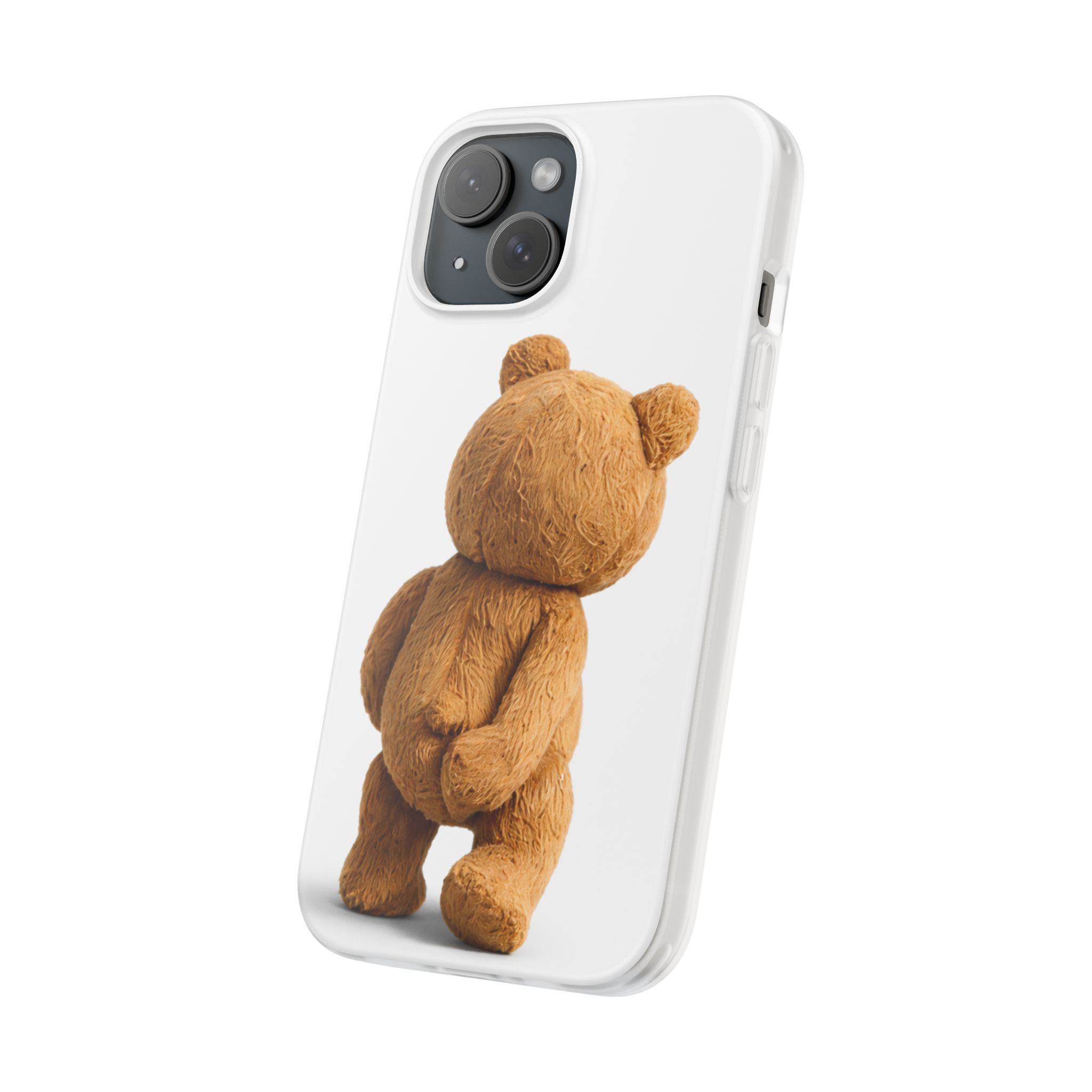 Cute Teddy Bear Phone Case — Clear Flexi Case with Backview Plush Design - Image 167
