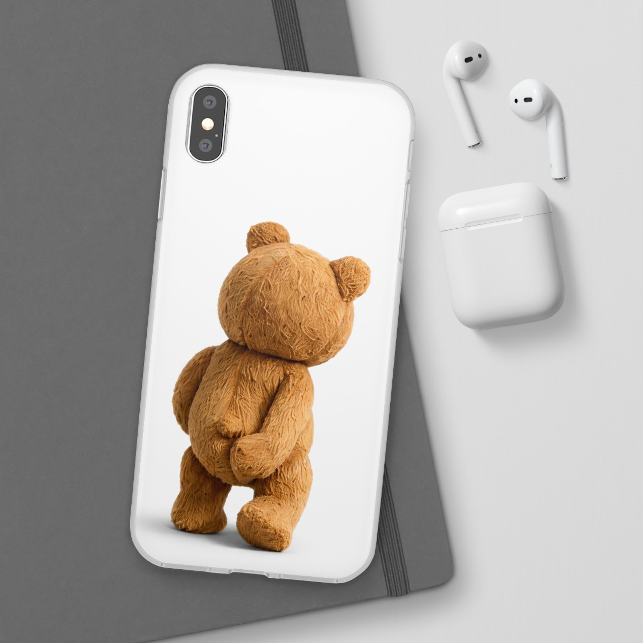 Cute Teddy Bear Phone Case — Clear Flexi Case with Backview Plush Design - Image 24