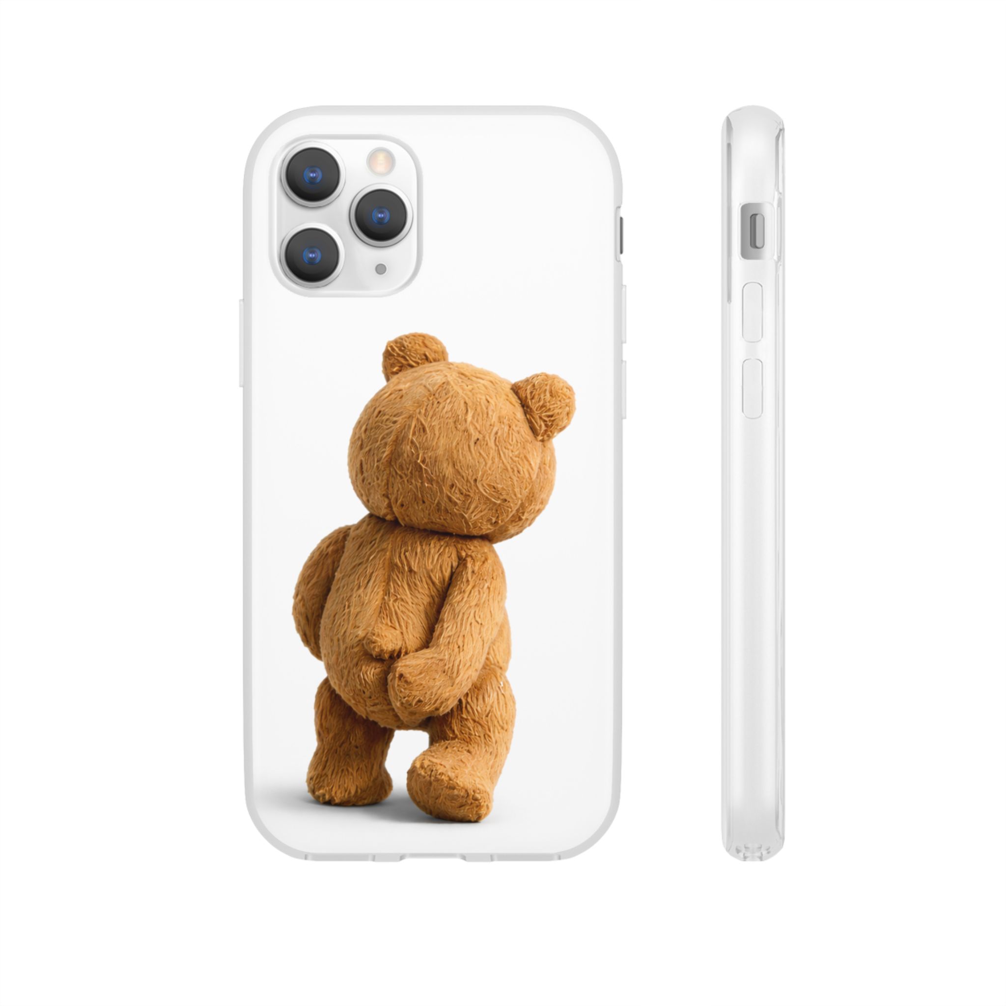 Cute Teddy Bear Phone Case — Clear Flexi Case with Backview Plush Design - Image 54