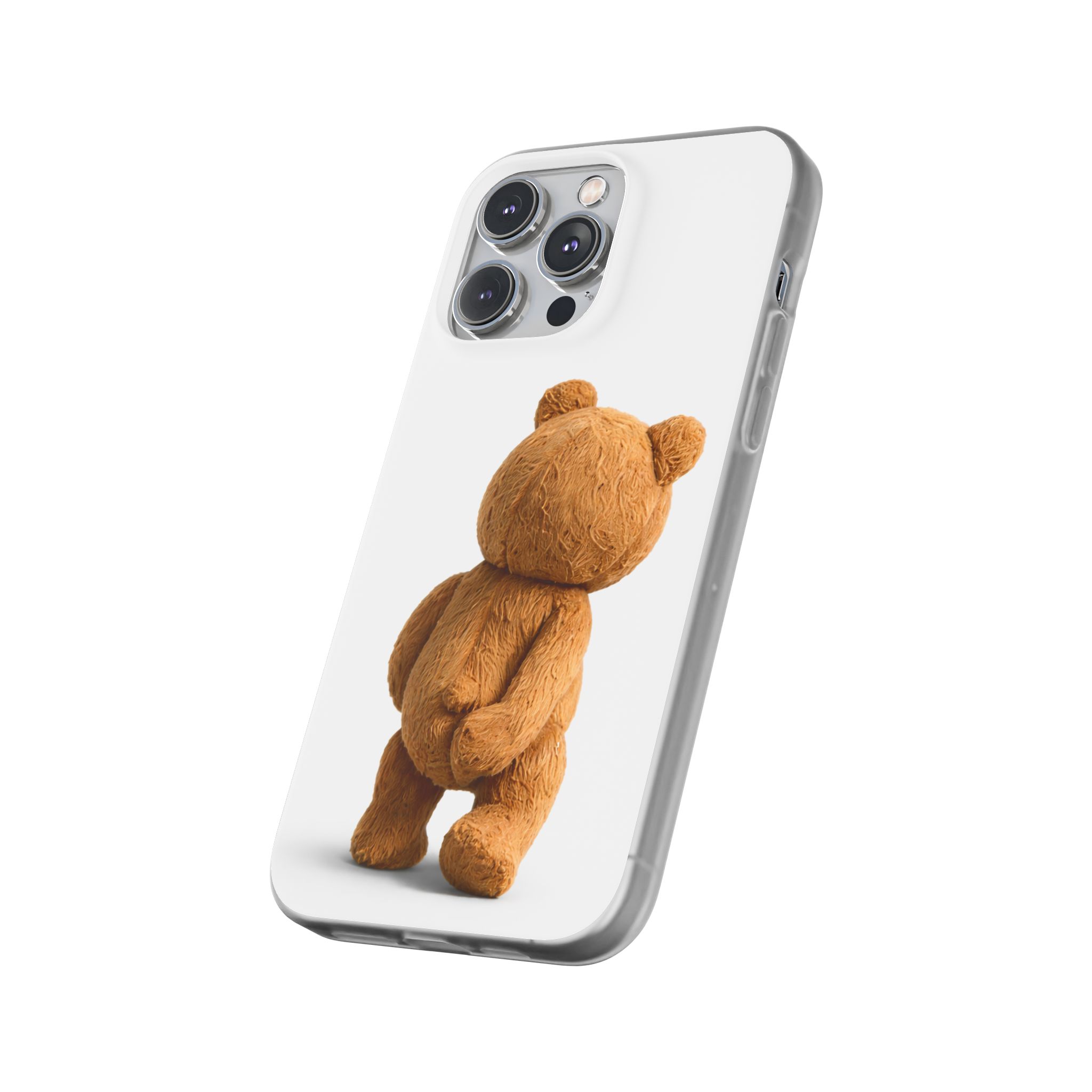 Cute Teddy Bear Phone Case — Clear Flexi Case with Backview Plush Design - Image 149