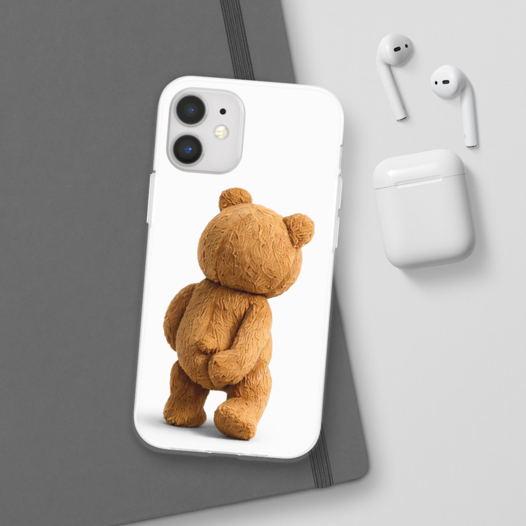 Cute Teddy Bear Phone Case — Clear Flexi Case with Backview Plush Design - Image 64