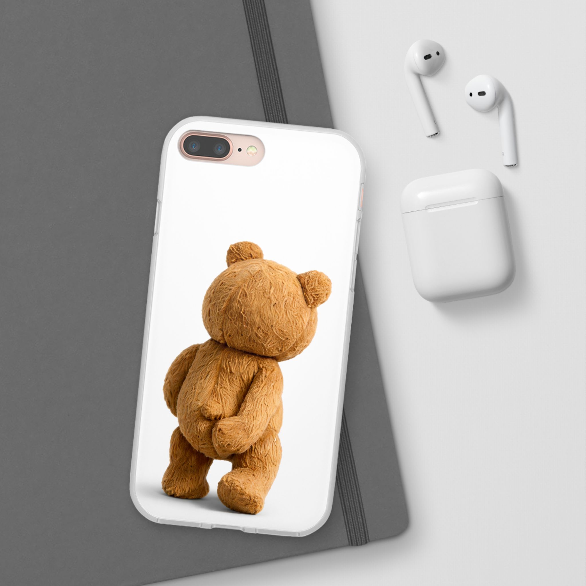 Cute Teddy Bear Phone Case — Clear Flexi Case with Backview Plush Design - Image 6