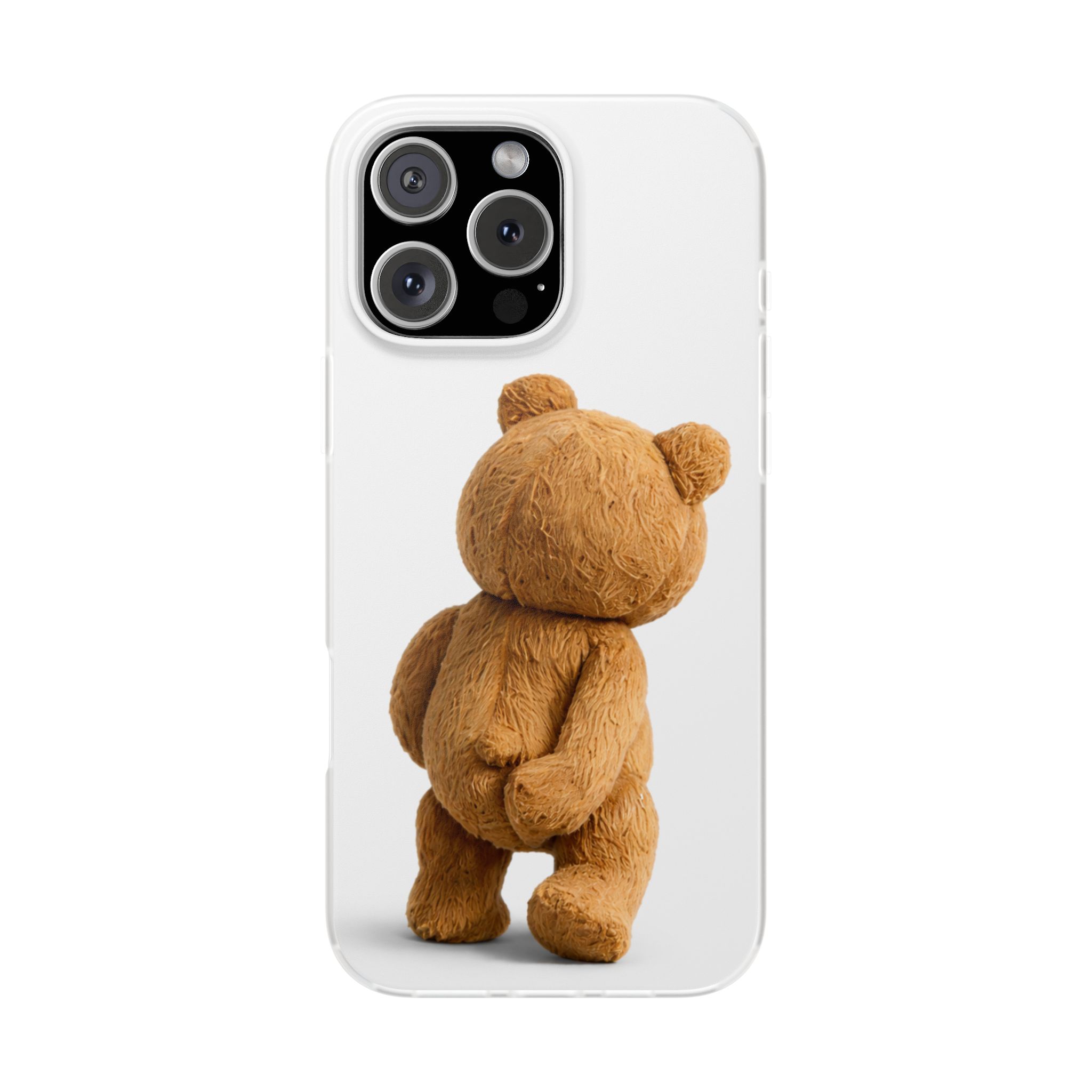 Cute Teddy Bear Phone Case — Clear Flexi Case with Backview Plush Design - Image 201