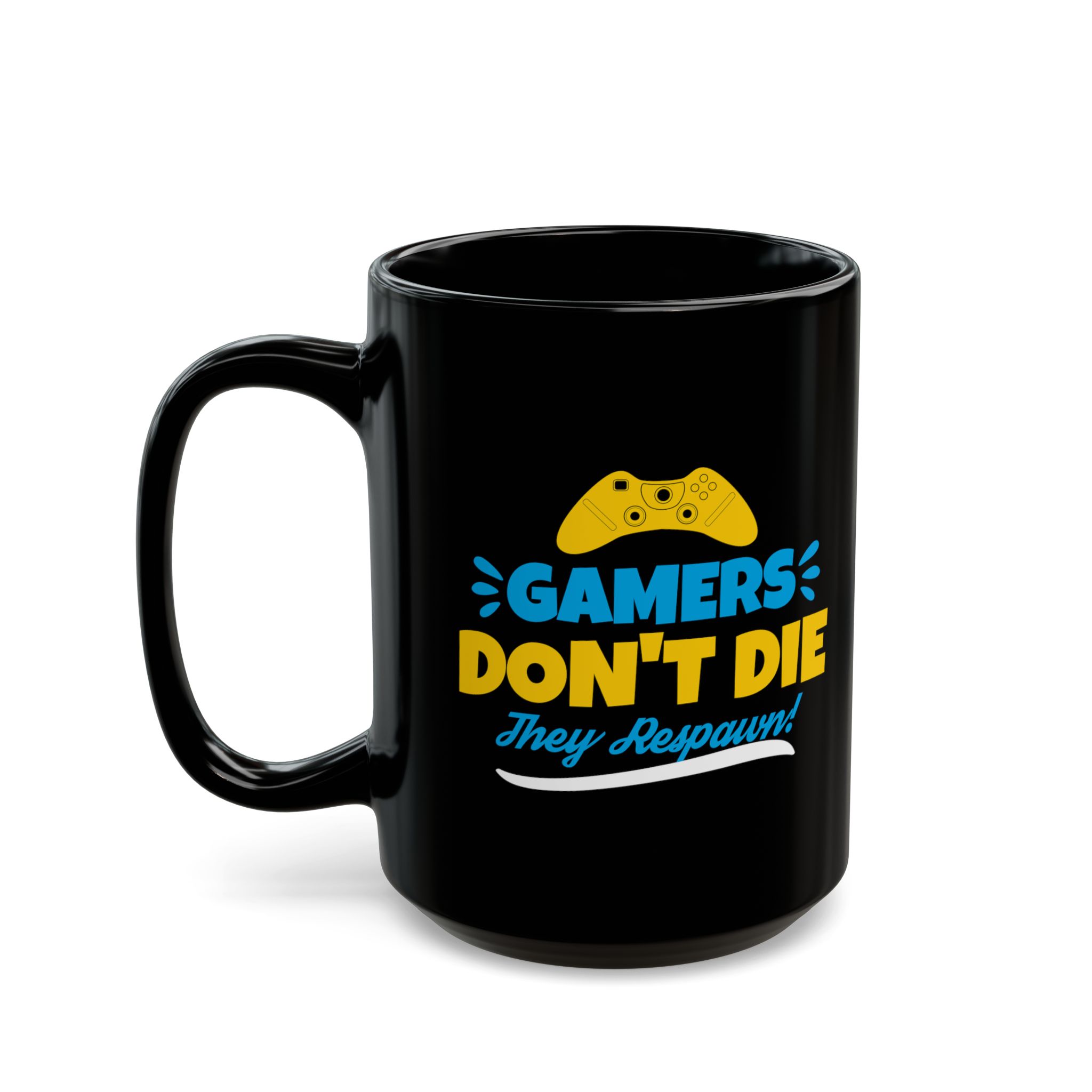 Gamers Don't Die They Respawn Black Mug – Funny Gamer Coffee Mug – 11oz/15oz Ceramic Mug - Image 7