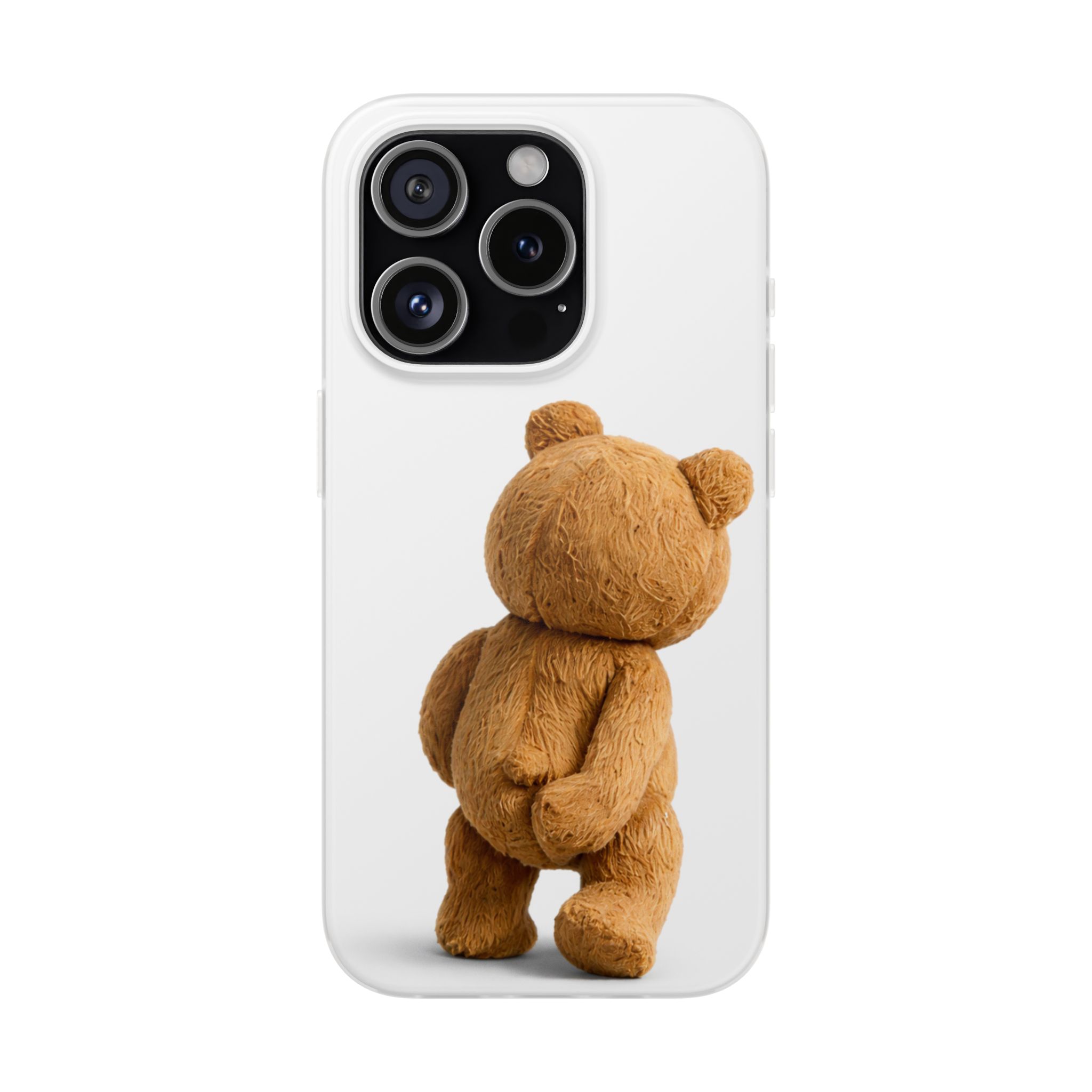 Cute Teddy Bear Phone Case — Clear Flexi Case with Backview Plush Design - Image 186