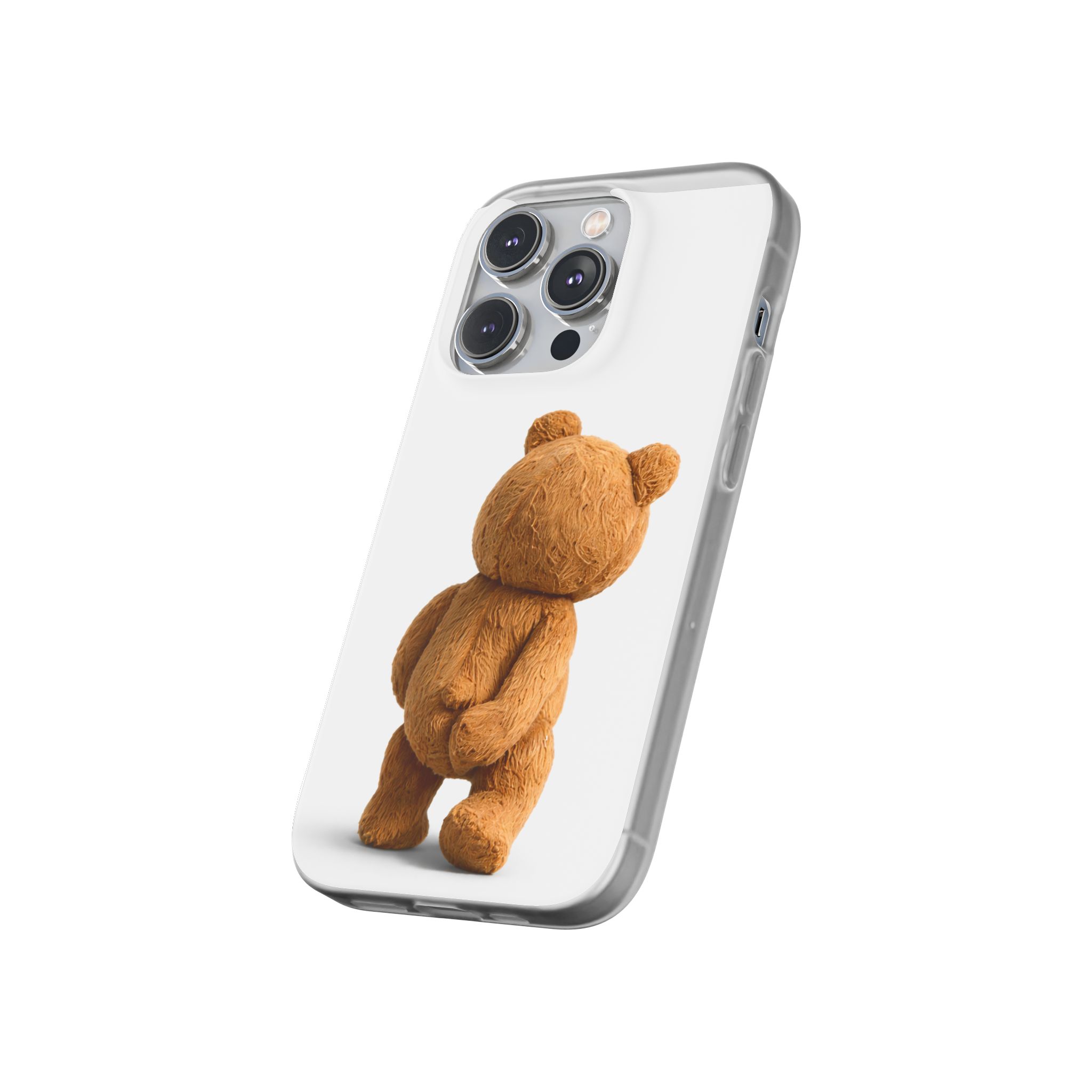 Cute Teddy Bear Phone Case — Clear Flexi Case with Backview Plush Design - Image 141