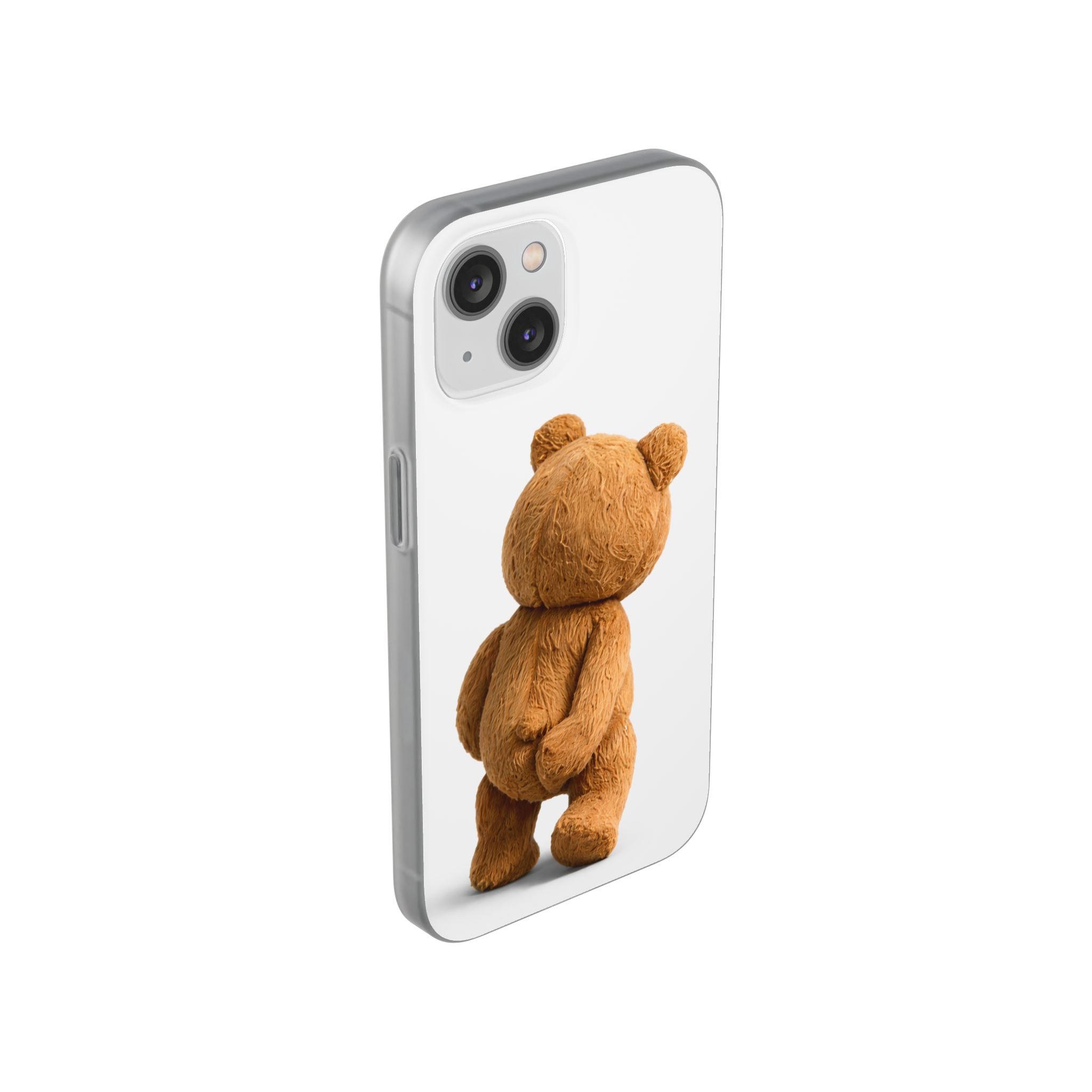 Cute Teddy Bear Phone Case — Clear Flexi Case with Backview Plush Design - Image 136