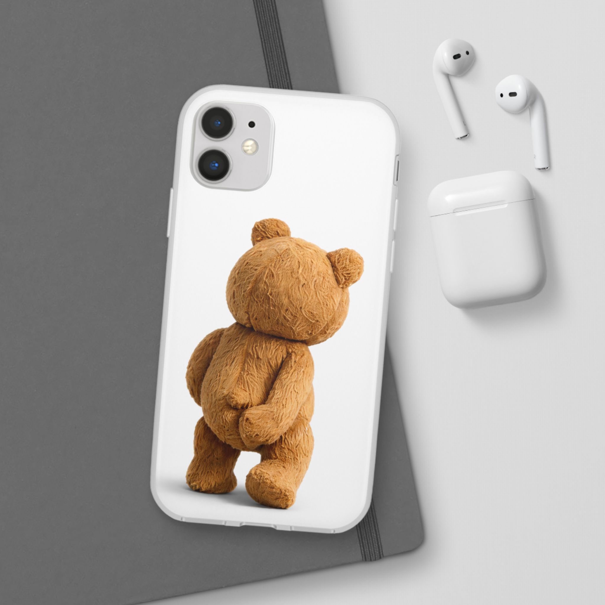 Cute Teddy Bear Phone Case — Clear Flexi Case with Backview Plush Design - Image 60