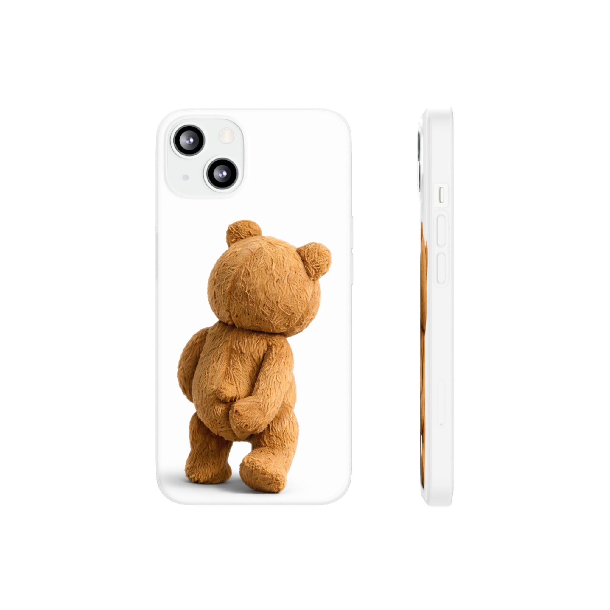 Cute Teddy Bear Phone Case — Clear Flexi Case with Backview Plush Design - Image 106