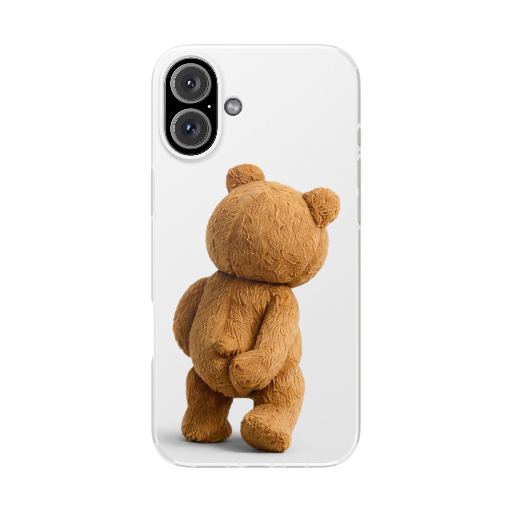 Cute Teddy Bear Phone Case — Clear Flexi Case with Backview Plush Design - Image 207