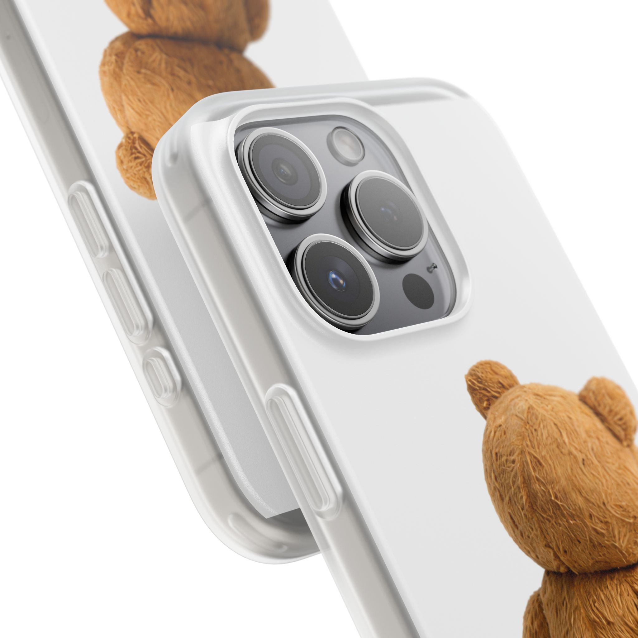 Cute Teddy Bear Phone Case — Clear Flexi Case with Backview Plush Design - Image 172