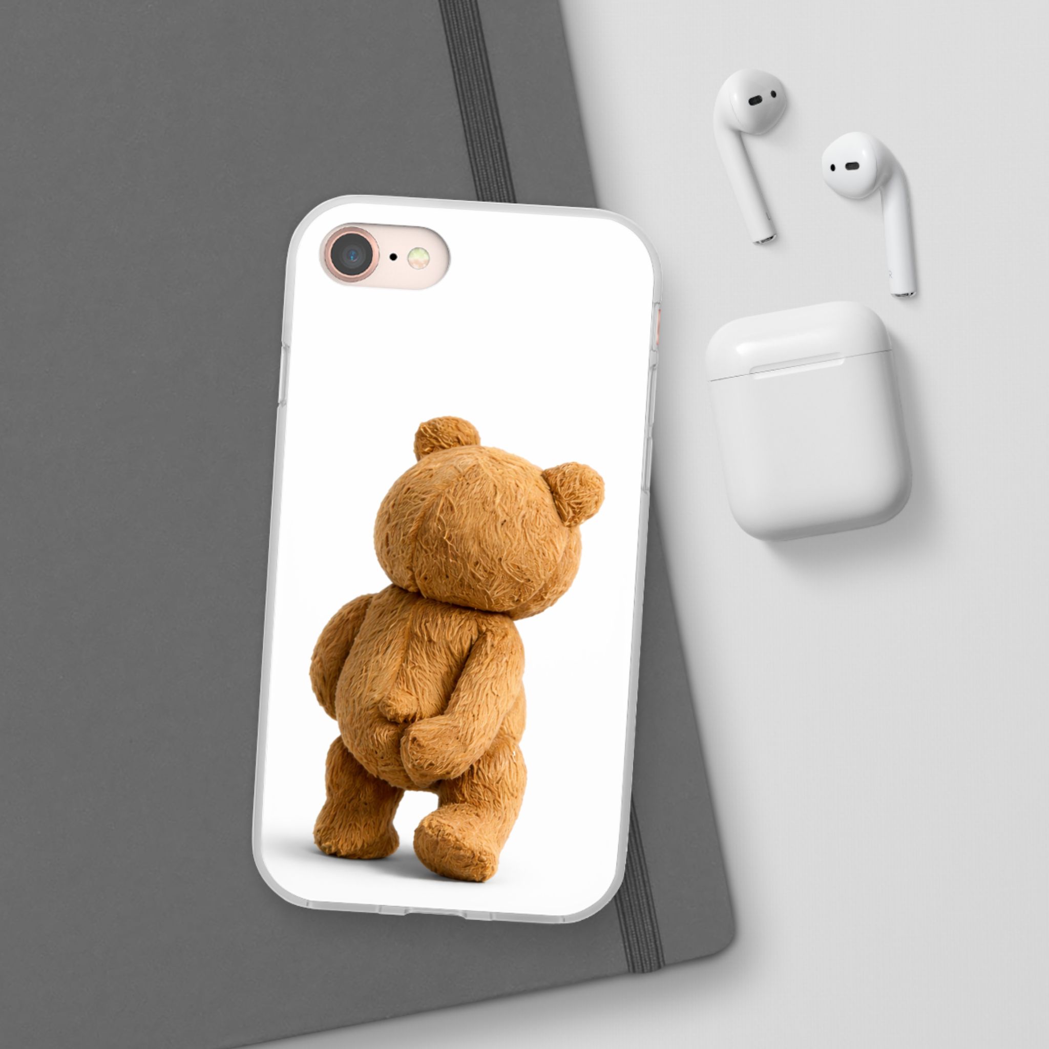 Cute Teddy Bear Phone Case — Clear Flexi Case with Backview Plush Design - Image 88