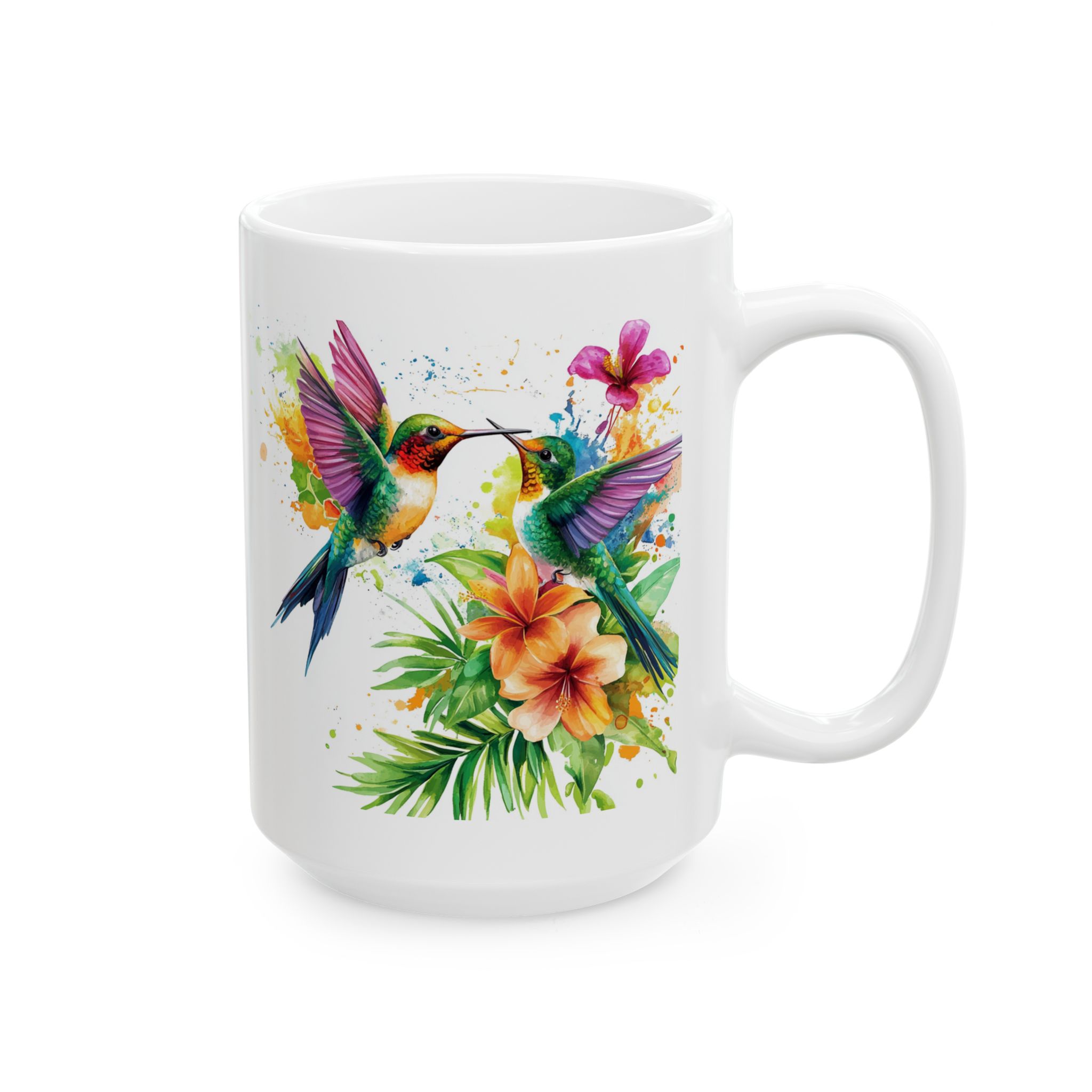 Blue Hummingbirds and Tropical Flowers Watercolor Mug – Bird Lover Coffee Mug – 11oz/15oz Ceramic Mug - Image 8