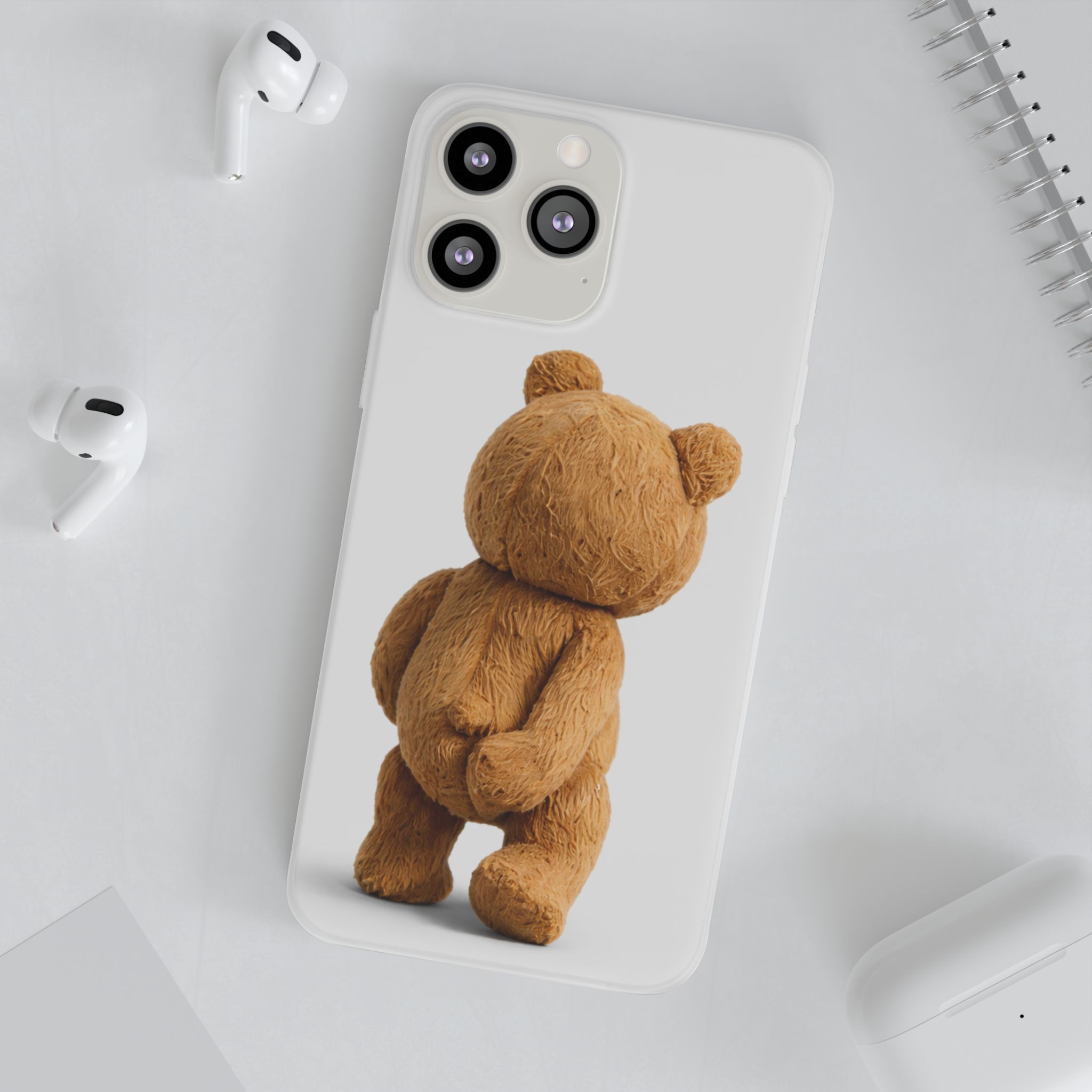 Cute Teddy Bear Phone Case — Clear Flexi Case with Backview Plush Design - Image 124