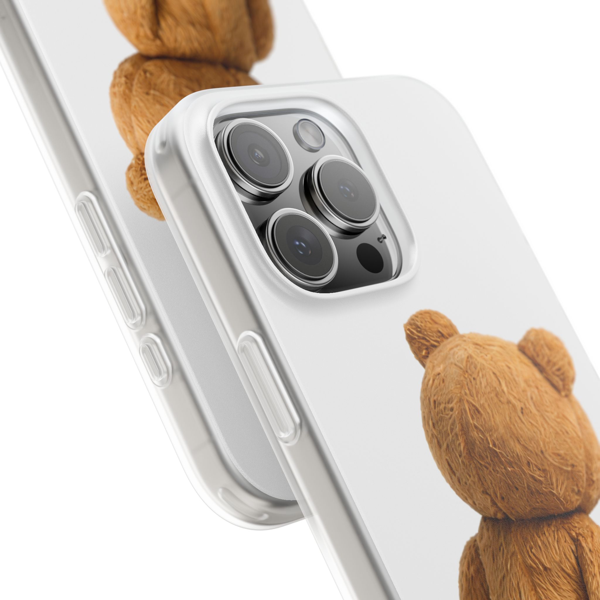 Cute Teddy Bear Phone Case — Clear Flexi Case with Backview Plush Design - Image 202
