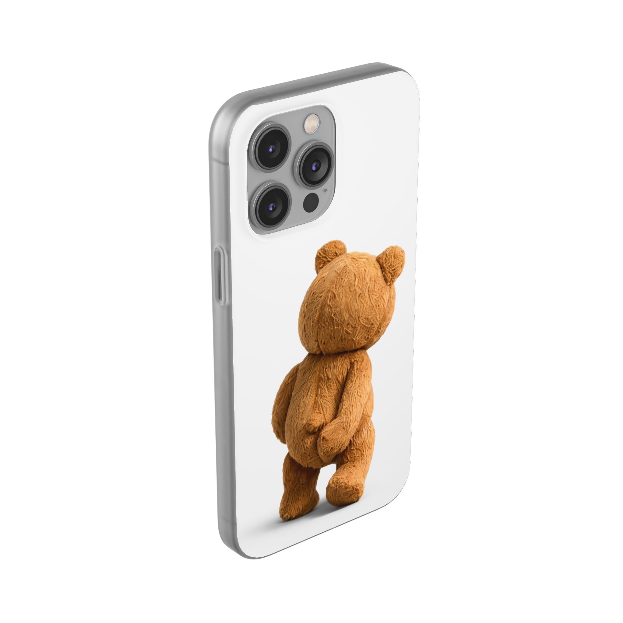 Cute Teddy Bear Phone Case — Clear Flexi Case with Backview Plush Design - Image 148