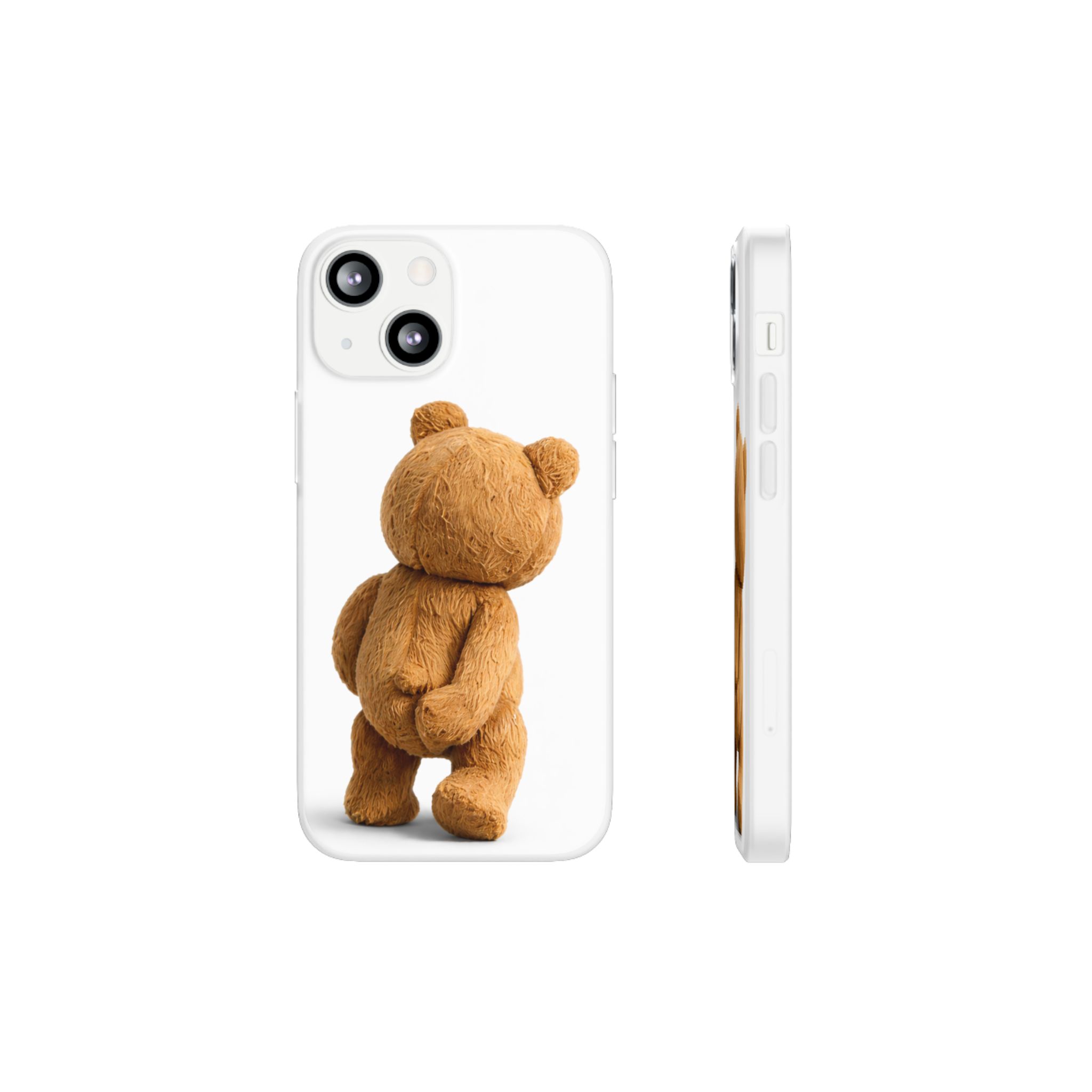 Cute Teddy Bear Phone Case — Clear Flexi Case with Backview Plush Design - Image 109
