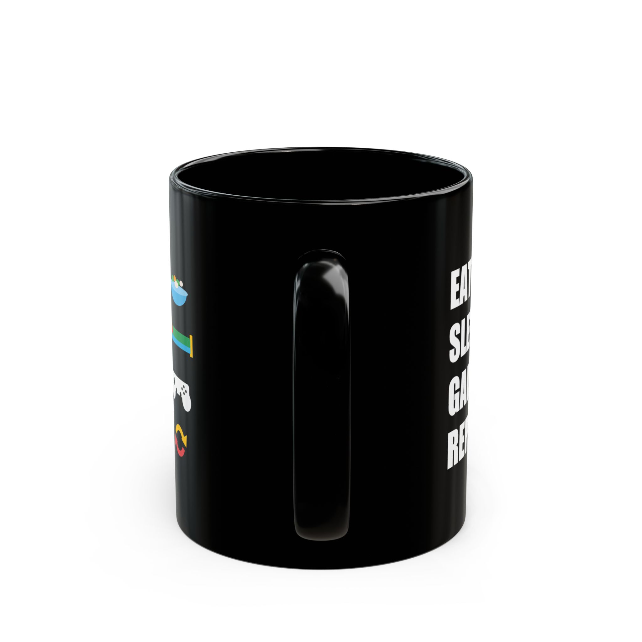 Eat Sleep Game Repeat Black Mug – Funny Gamer Coffee Mug – 11oz/15oz Ceramic Mug - Image 4