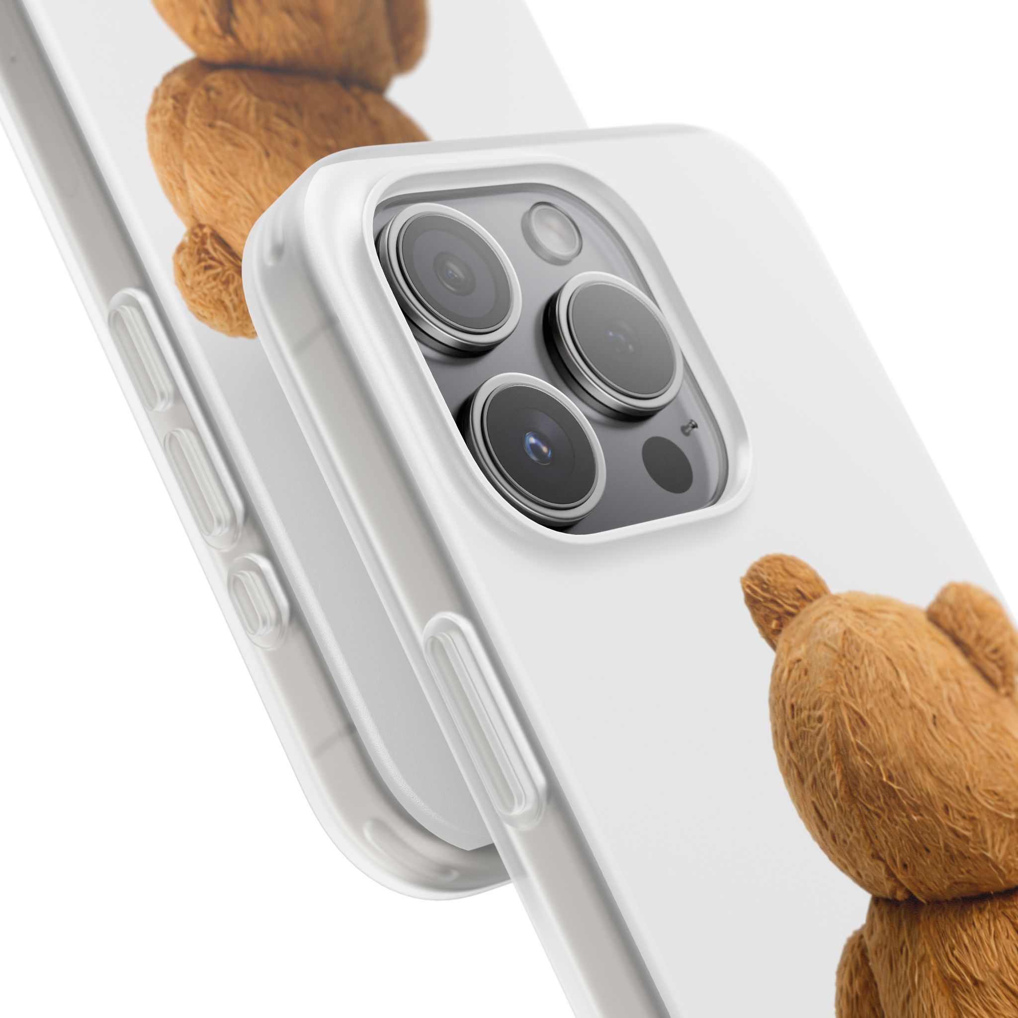 Cute Teddy Bear Phone Case — Clear Flexi Case with Backview Plush Design - Image 188