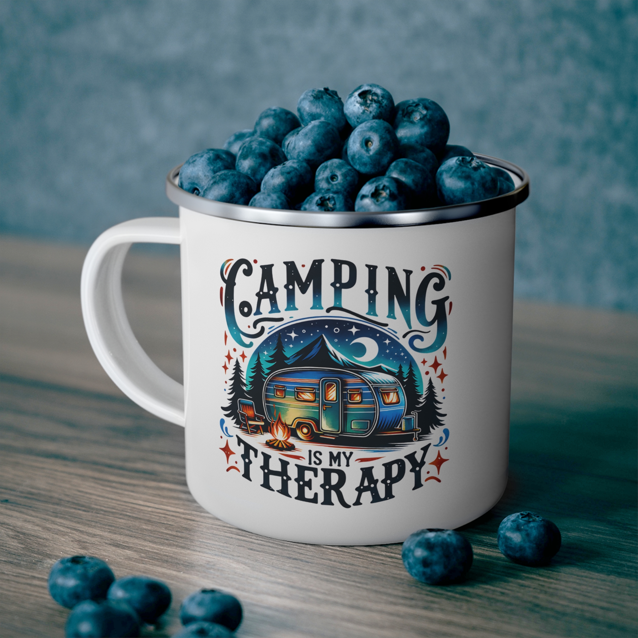 Camping Mug — "Camping Is My Therapy" Enamel Camper Coffee Cup - Image 5