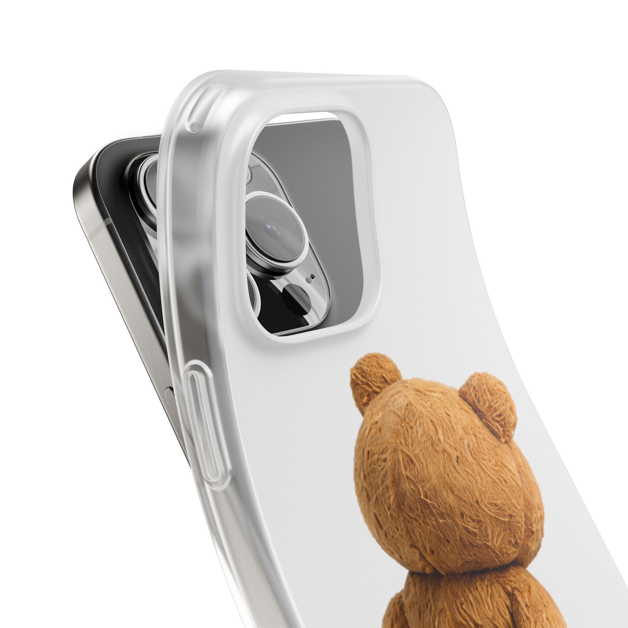 Cute Teddy Bear Phone Case — Clear Flexi Case with Backview Plush Design - Image 203