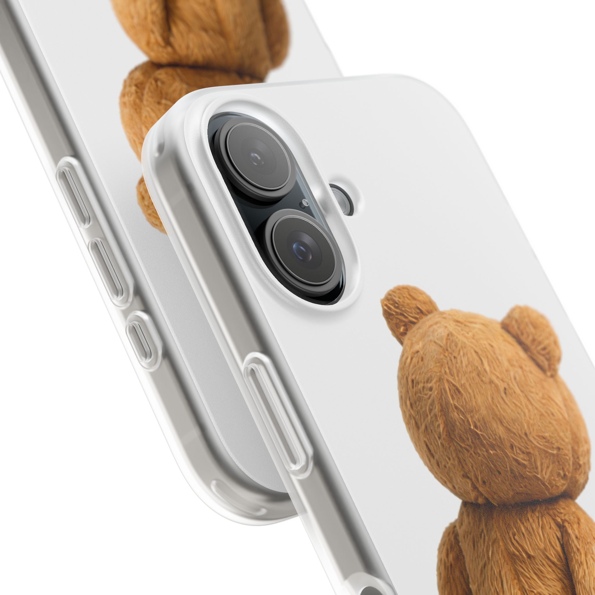 Cute Teddy Bear Phone Case — Clear Flexi Case with Backview Plush Design - Image 205