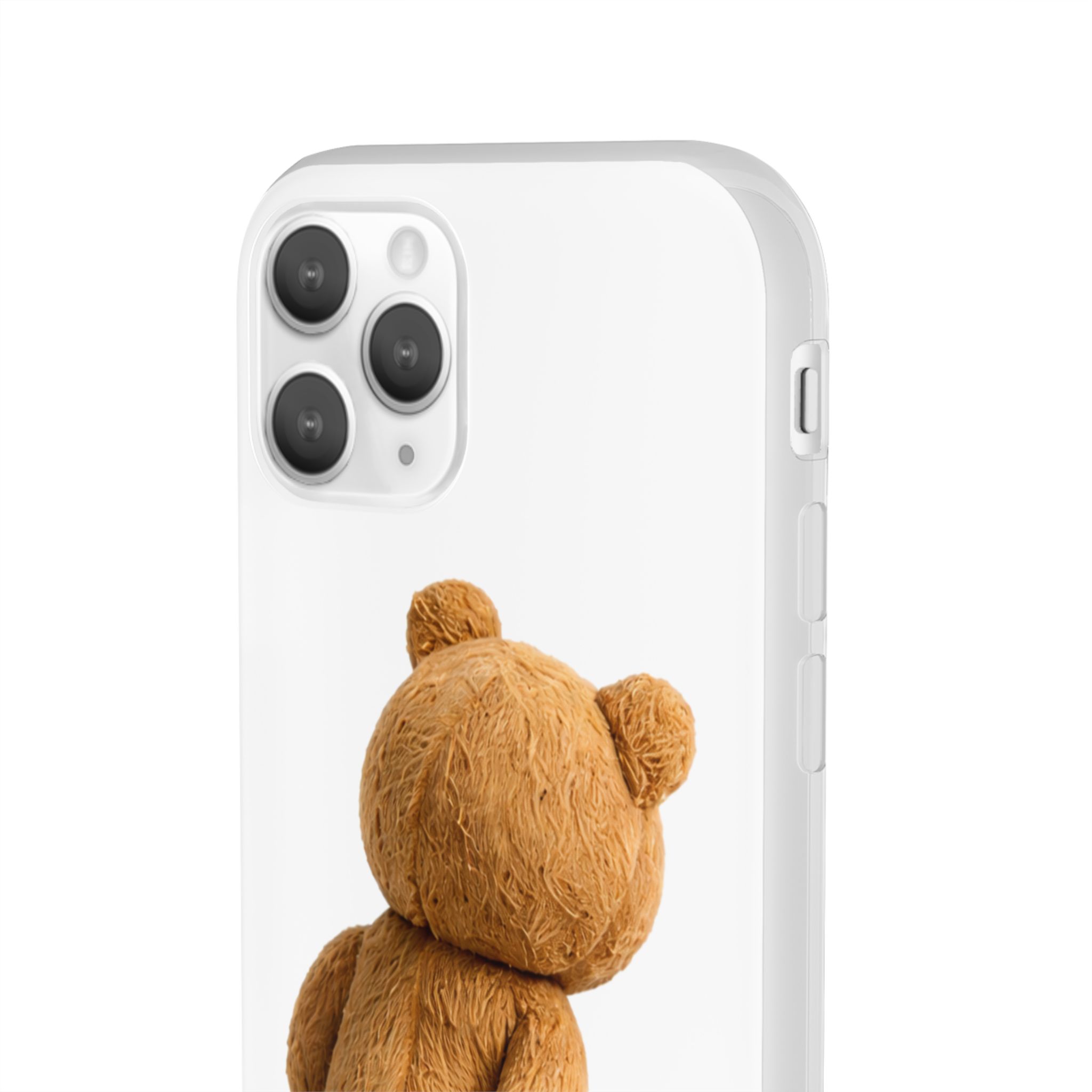 Cute Teddy Bear Phone Case — Clear Flexi Case with Backview Plush Design - Image 29