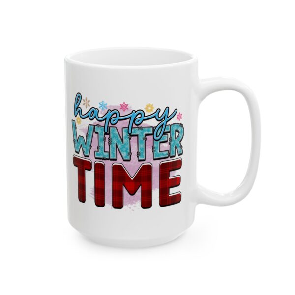 Happy Winter Time Plaid Winter Mug – Cozy Winter Coffee Mug – 11oz/15oz Ceramic Mug