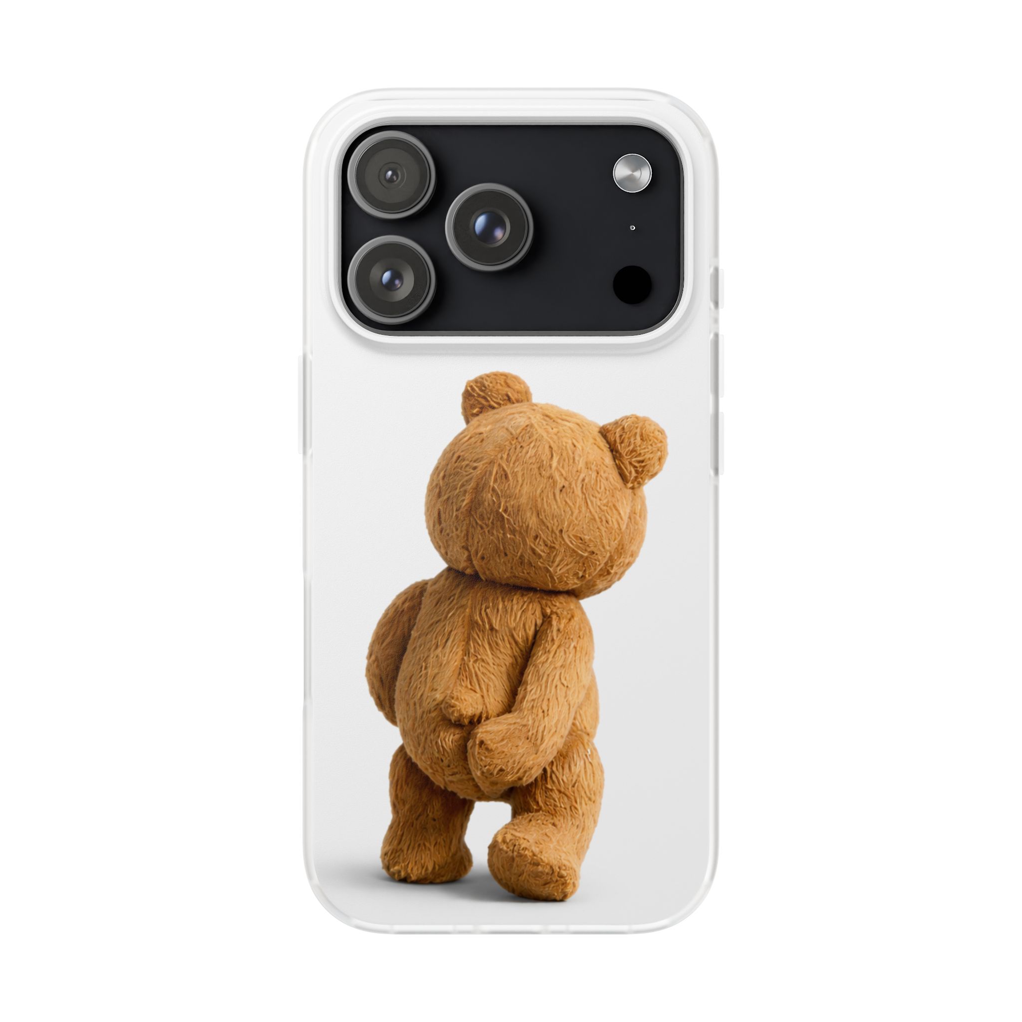 Cute Teddy Bear Phone Case — Clear Flexi Case with Backview Plush Design - Image 212