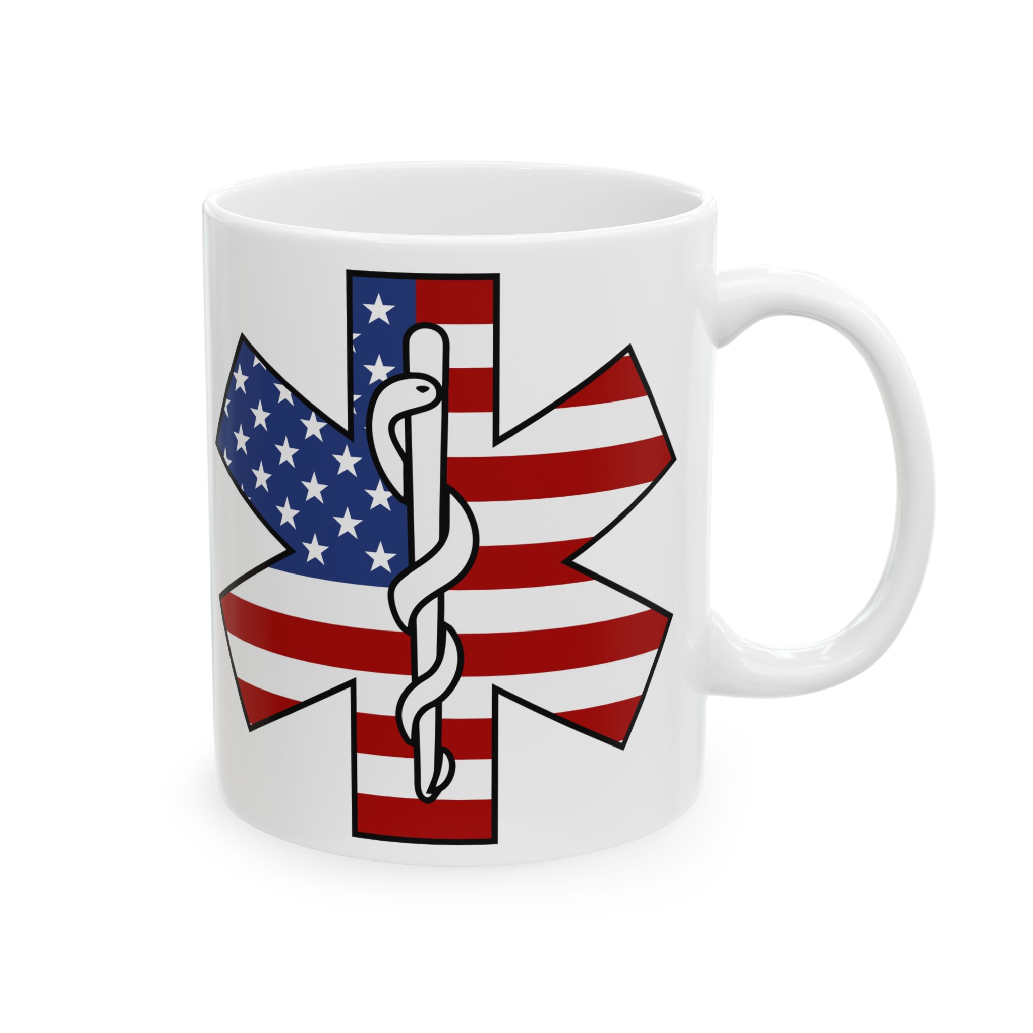 US Flag w/Staff Of Life – Medical Coffee Mug – 11oz/15oz Ceramic Mug
