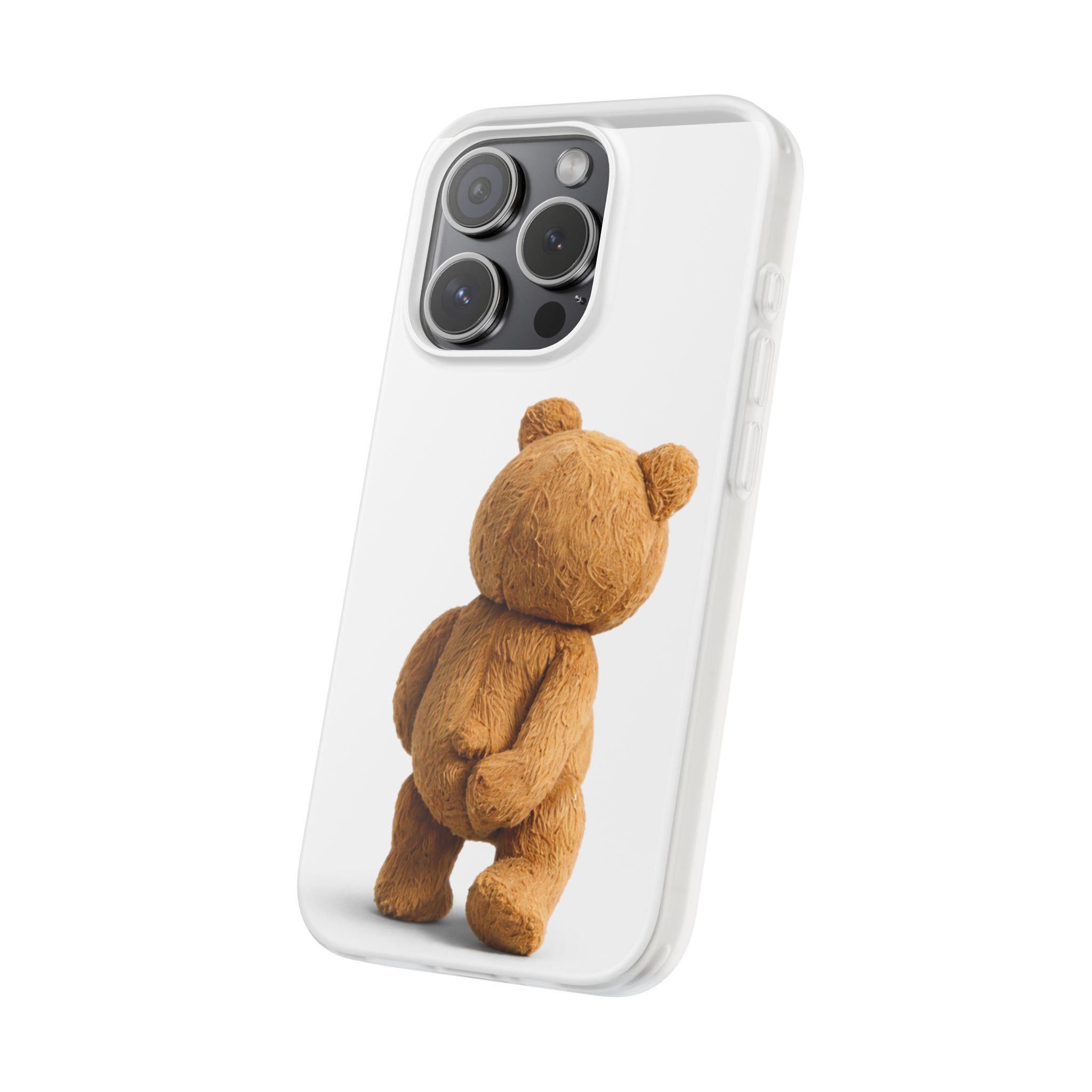 Cute Teddy Bear Phone Case — Clear Flexi Case with Backview Plush Design - Image 171