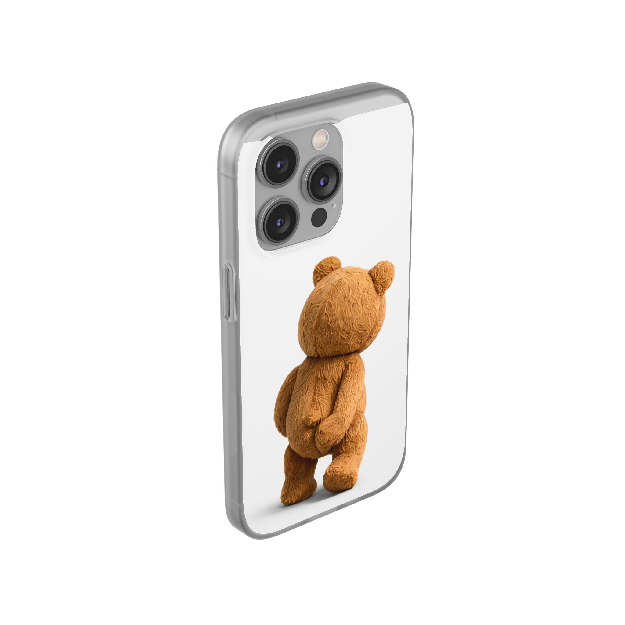 Cute Teddy Bear Phone Case — Clear Flexi Case with Backview Plush Design - Image 140