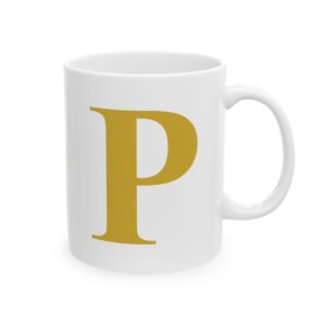 15743248758937689568_2048-1.jpeg Gold Letter P Monogram Mug – Gold Initial Alphabet Coffee Mug – 11oz/15oz Ceramic Mug