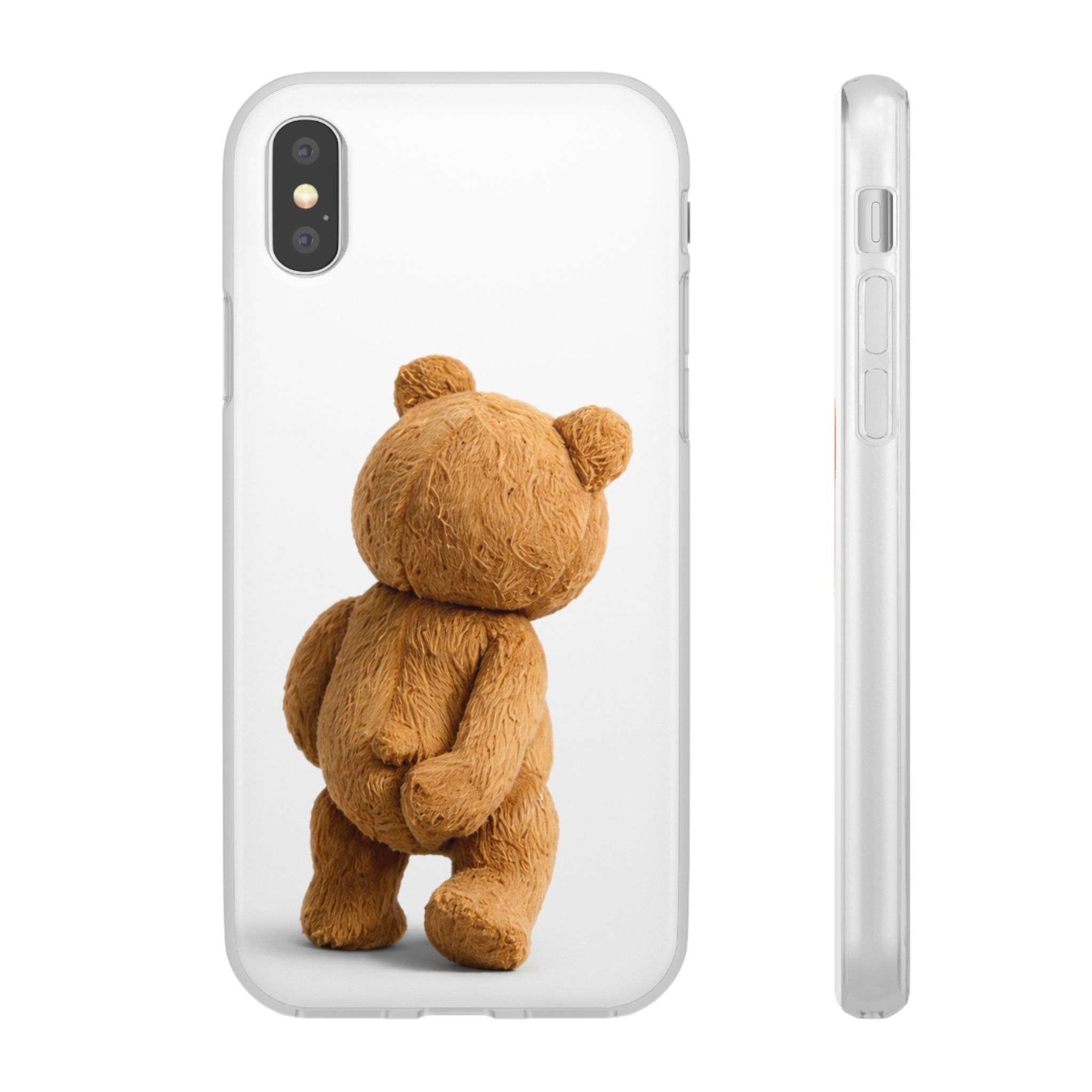 Cute Teddy Bear Phone Case — Clear Flexi Case with Backview Plush Design - Image 19