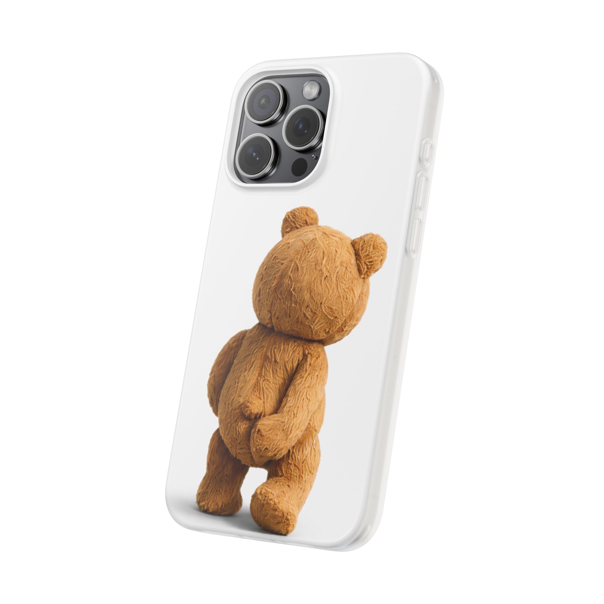Cute Teddy Bear Phone Case — Clear Flexi Case with Backview Plush Design - Image 195