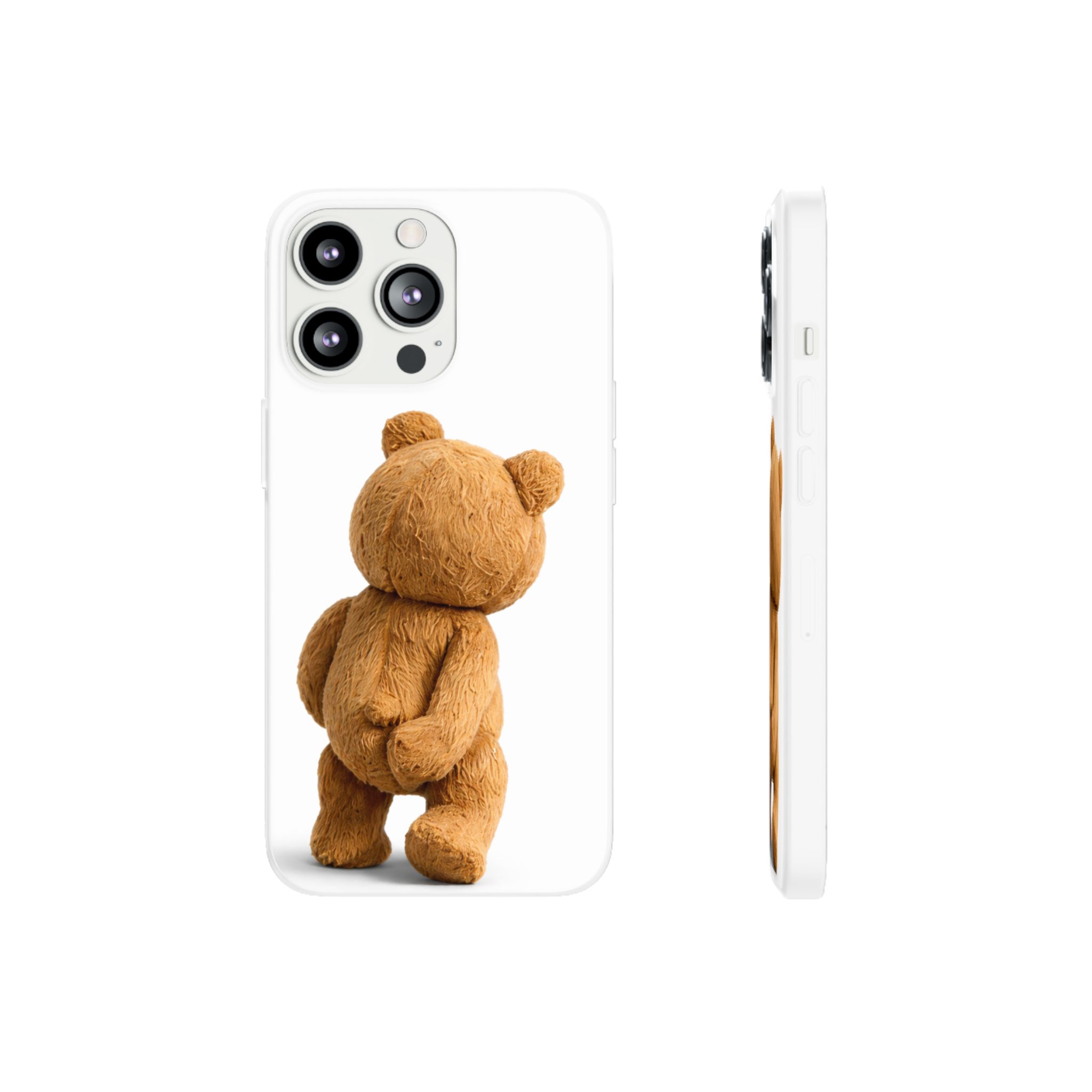 Cute Teddy Bear Phone Case — Clear Flexi Case with Backview Plush Design - Image 112