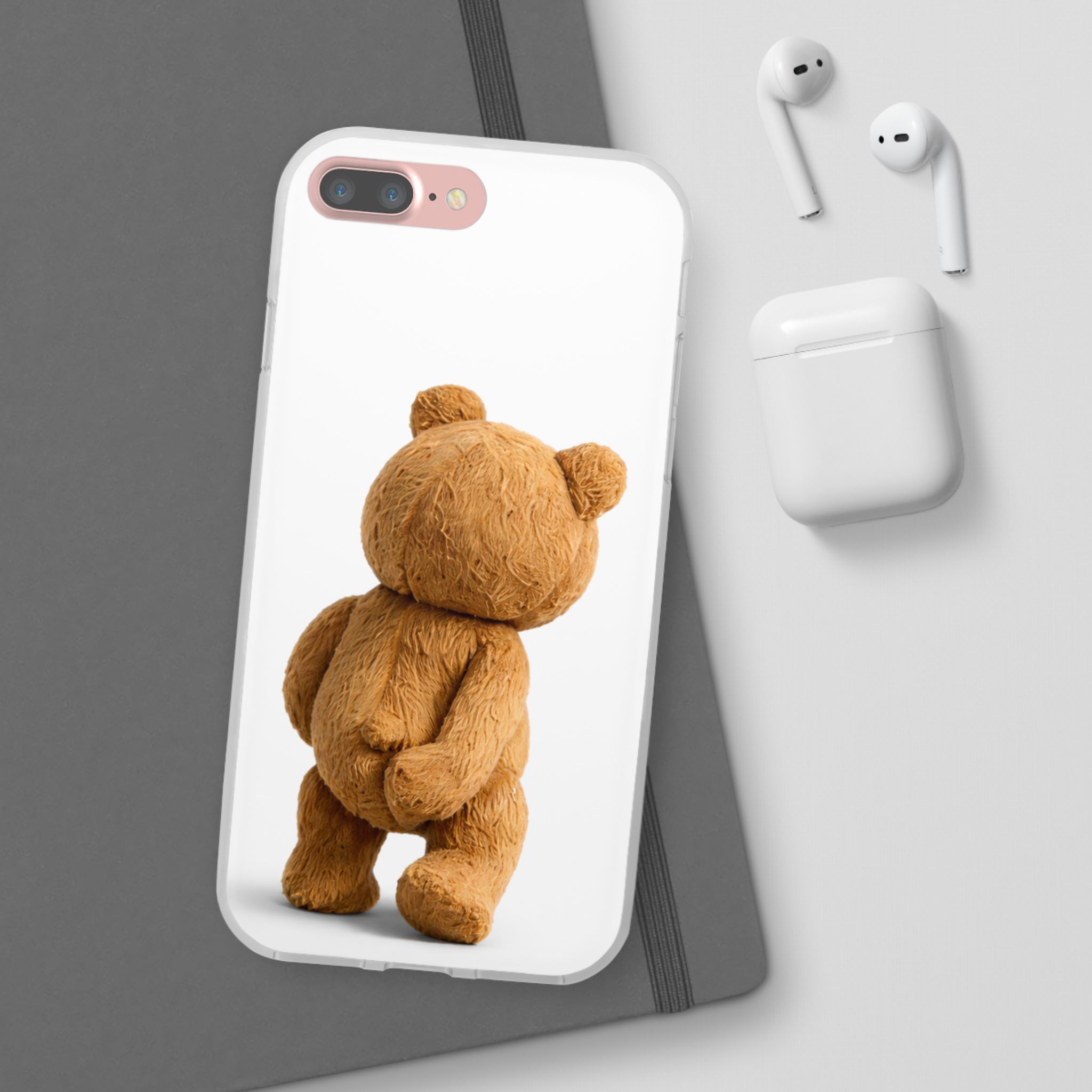 Cute Teddy Bear Phone Case — Clear Flexi Case with Backview Plush Design - Image 76